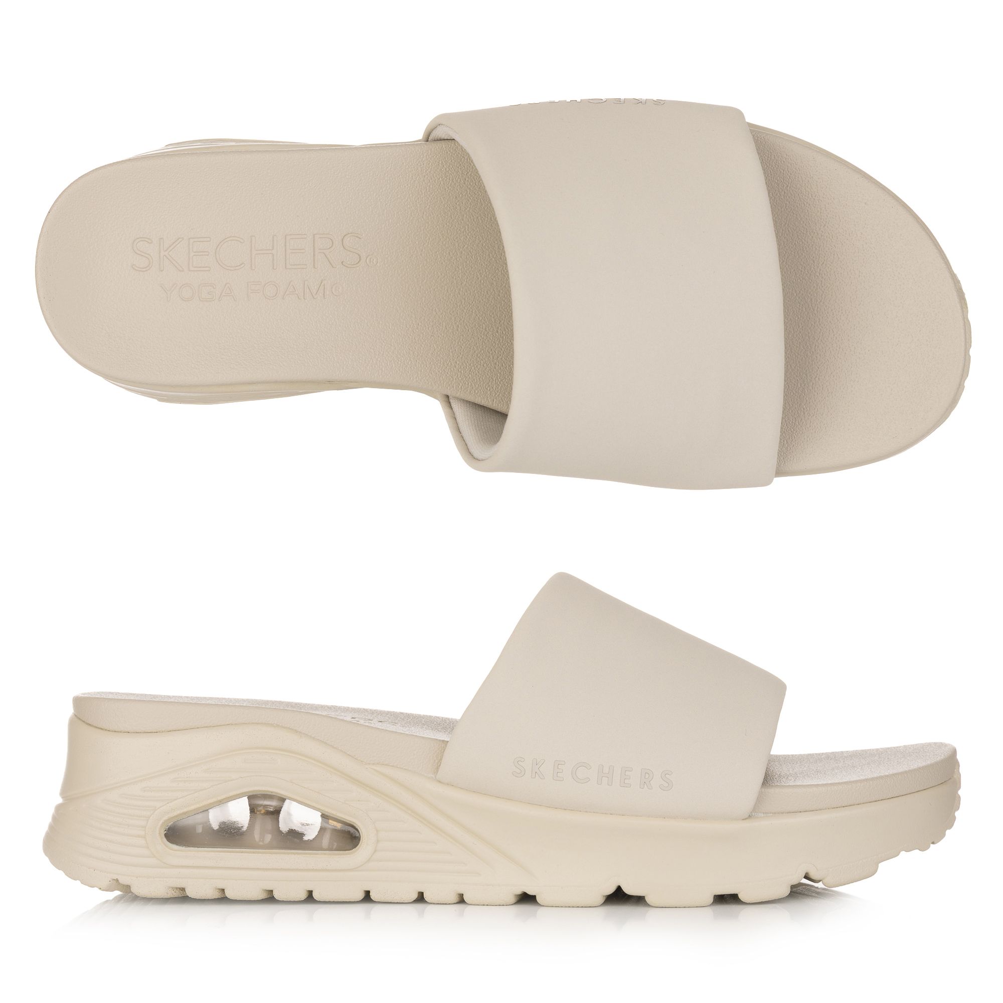 SKECHERS Damen-Pantolette Uno - Stand Togeth Materialmix Skech-Air® Sohle