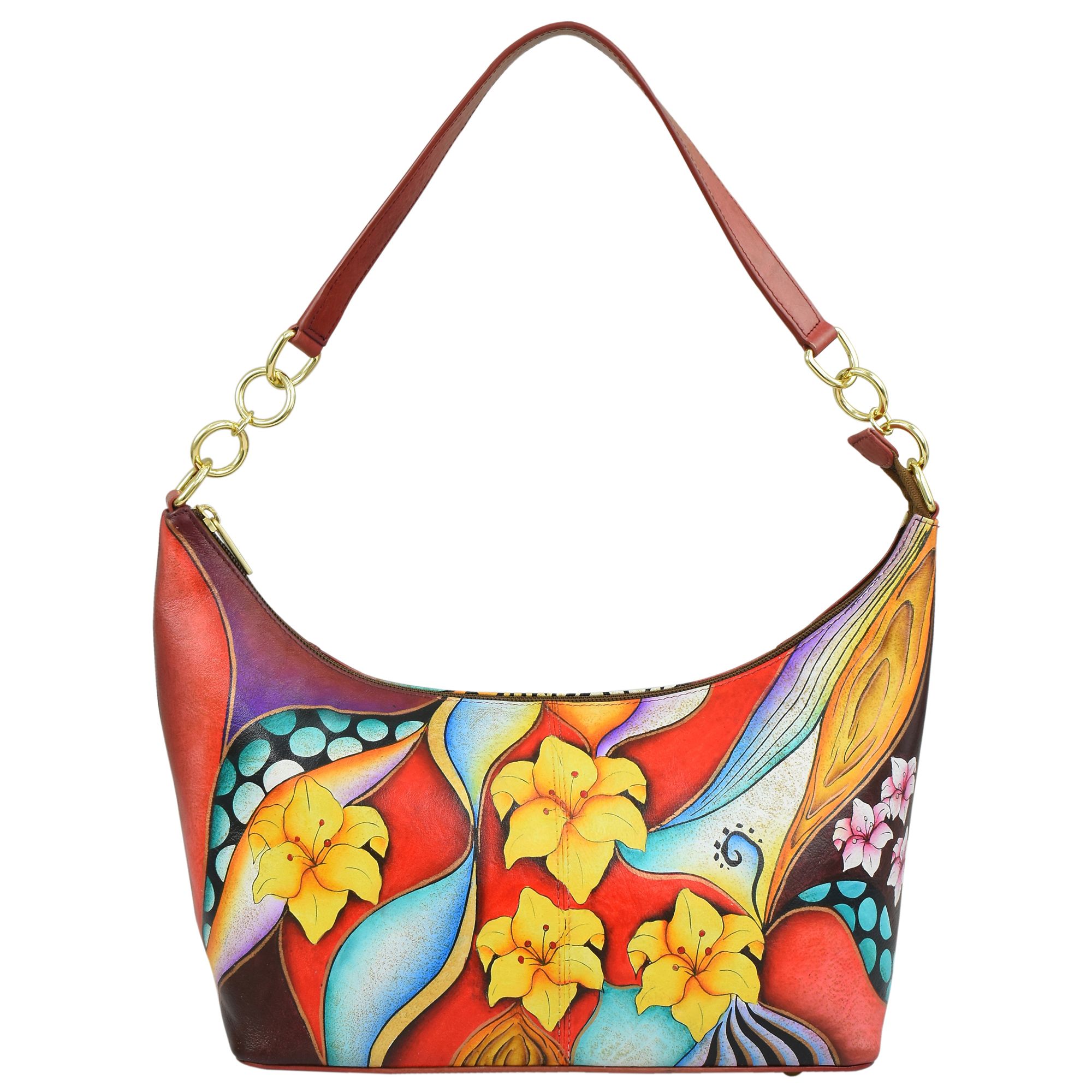ANUSCHKA® Schultertasche echt Leder Sicherheitsfach handbemalt