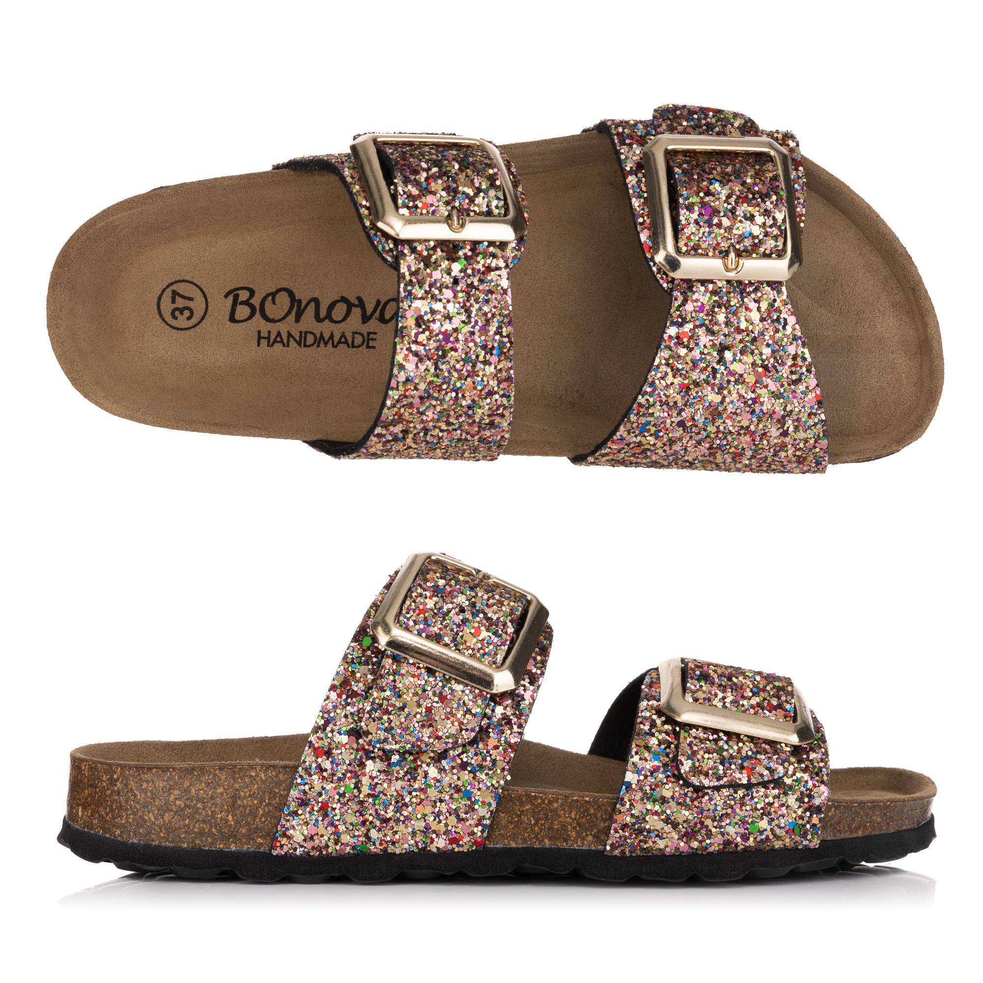 BONOVA Damen-Pantolette Glitzer 2 verstel. Riemen Super-Soft-Fußbett