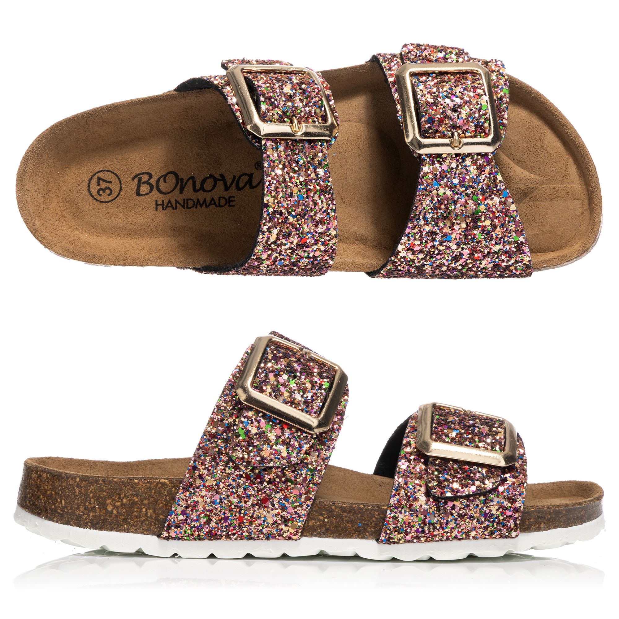 BONOVA Damen-Pantolette Glitzer 2 verstel. Riemen Super-Soft-Fußbett