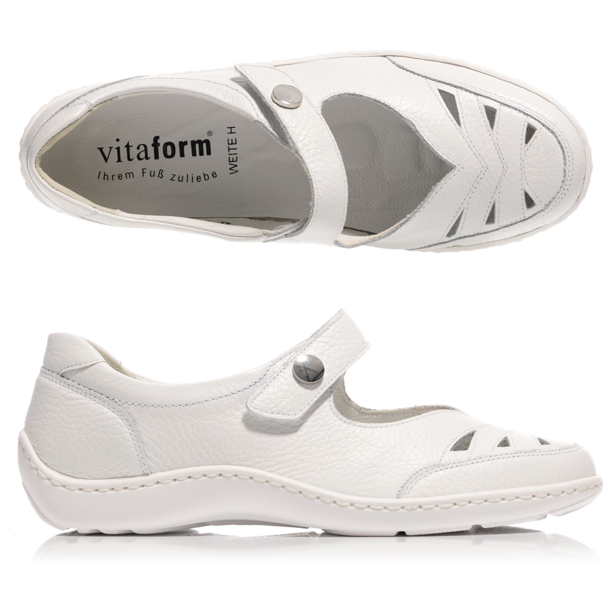 VITAFORM Damen-Mary-Jane Nappaleder Klettverschluss Handnahtsohle