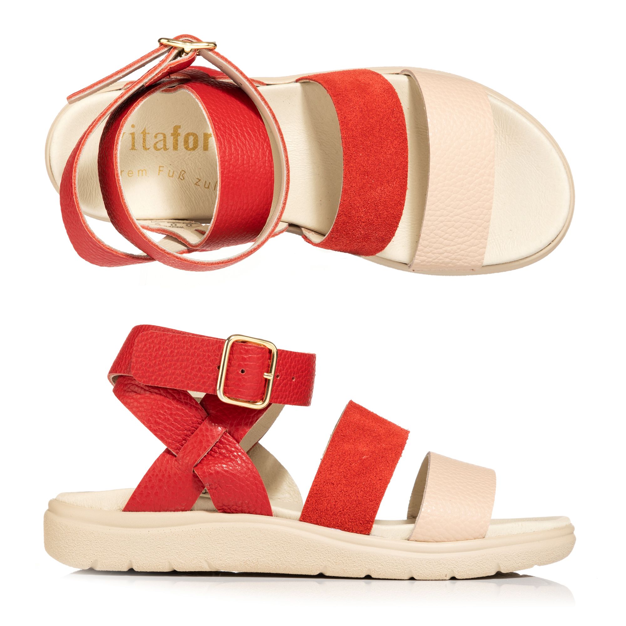 VITAFORM Damen-Sandalette Nappaleder & Veloursleder Sohle Linn