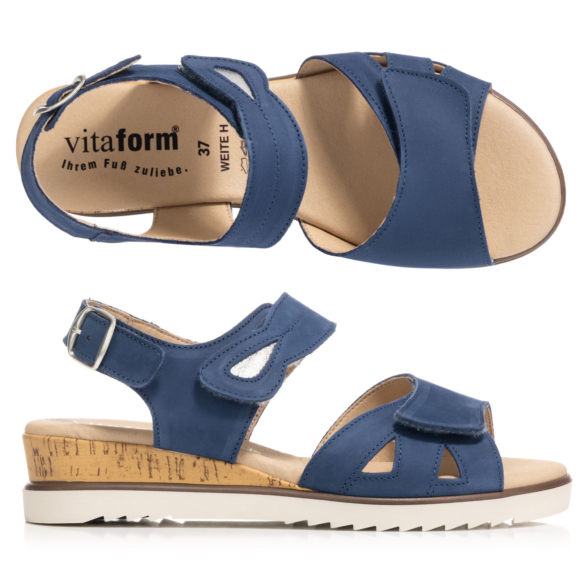 VITAFORM Damen-Sandalette Softnubukleder Klettverschluss Sohle Chloe