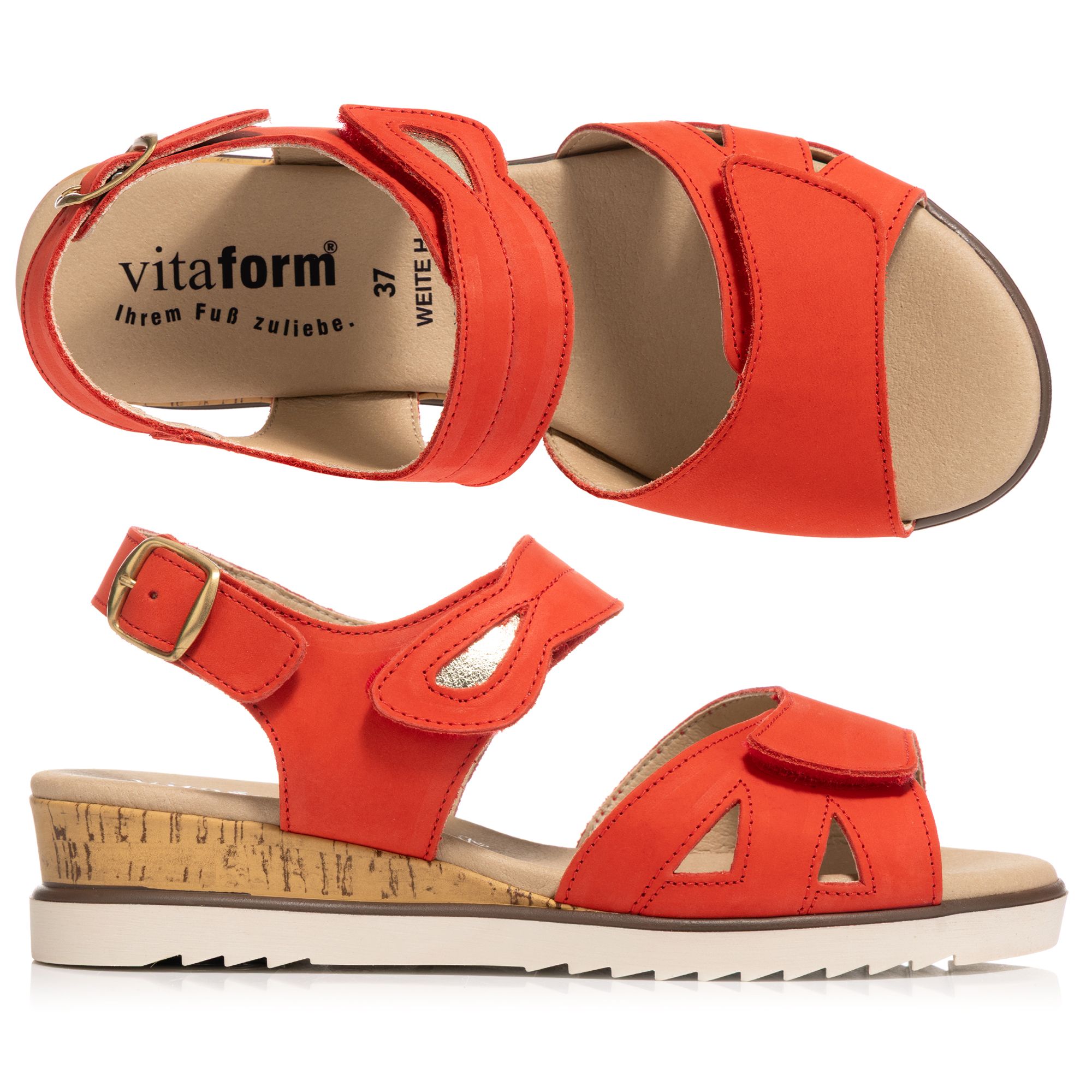 VITAFORM Damen-Sandalette Softnubukleder Klettverschluss Sohle Chloe