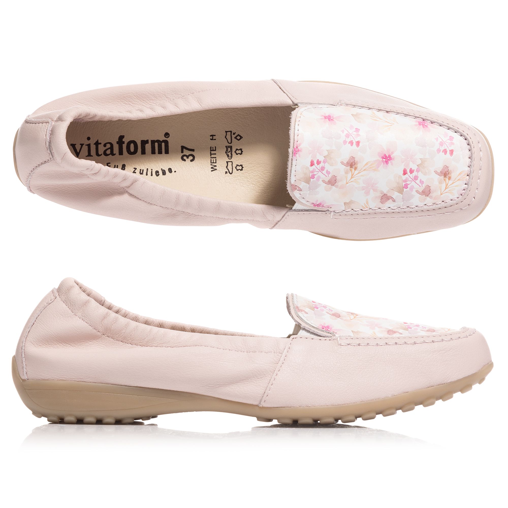 VITAFORM Damen-Mokassin Nappaleder Blütendruck Sohle Hanne