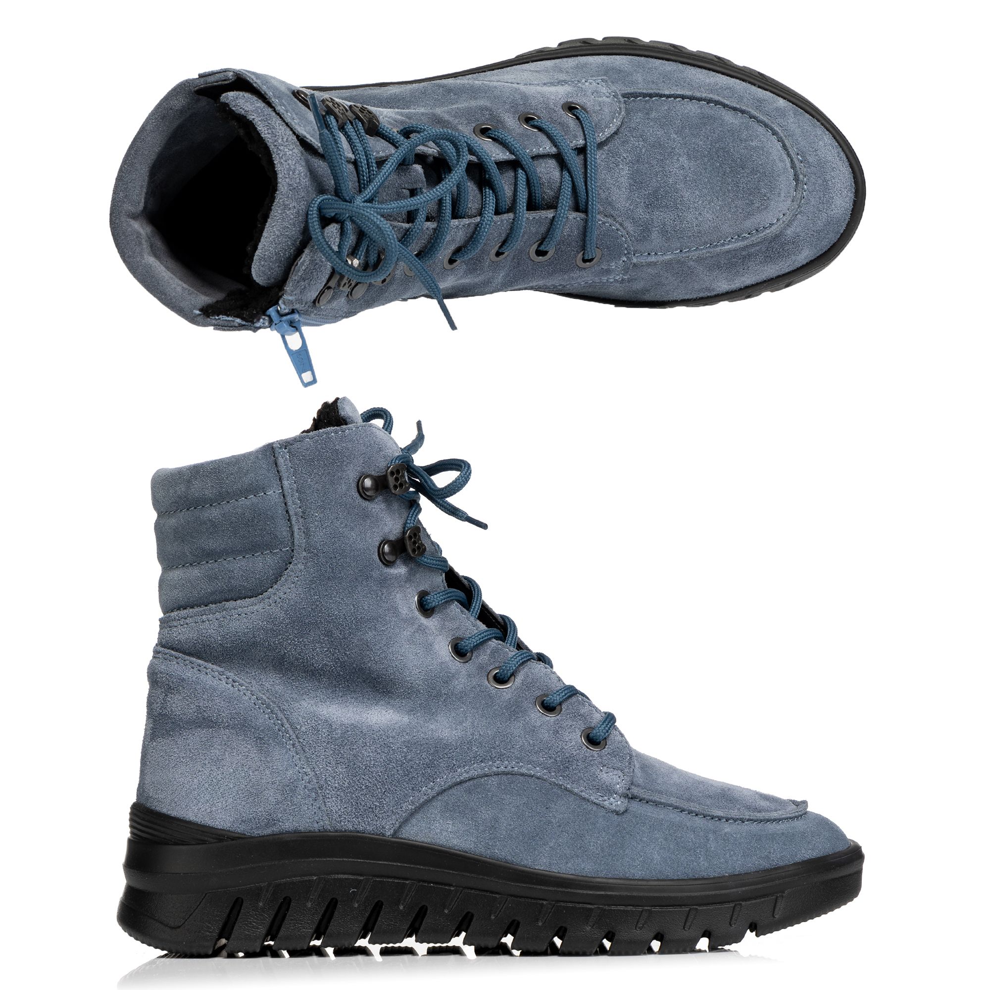 VITAFORM Damen-Stiefel Veloursleder Schnürung Leichtsohle