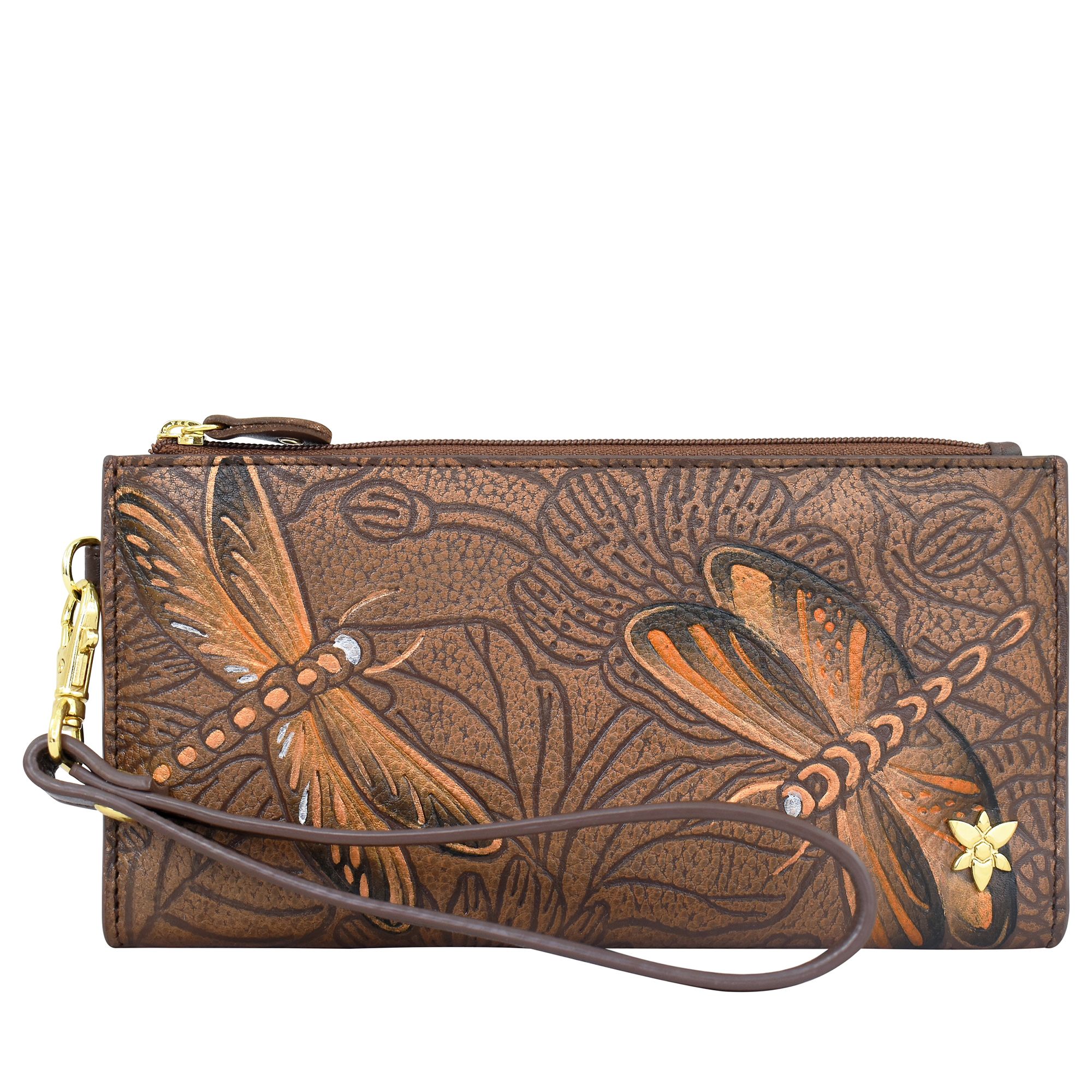 ANUSCHKA® Organizer-Mappe echt Leder geprägt handbemalt