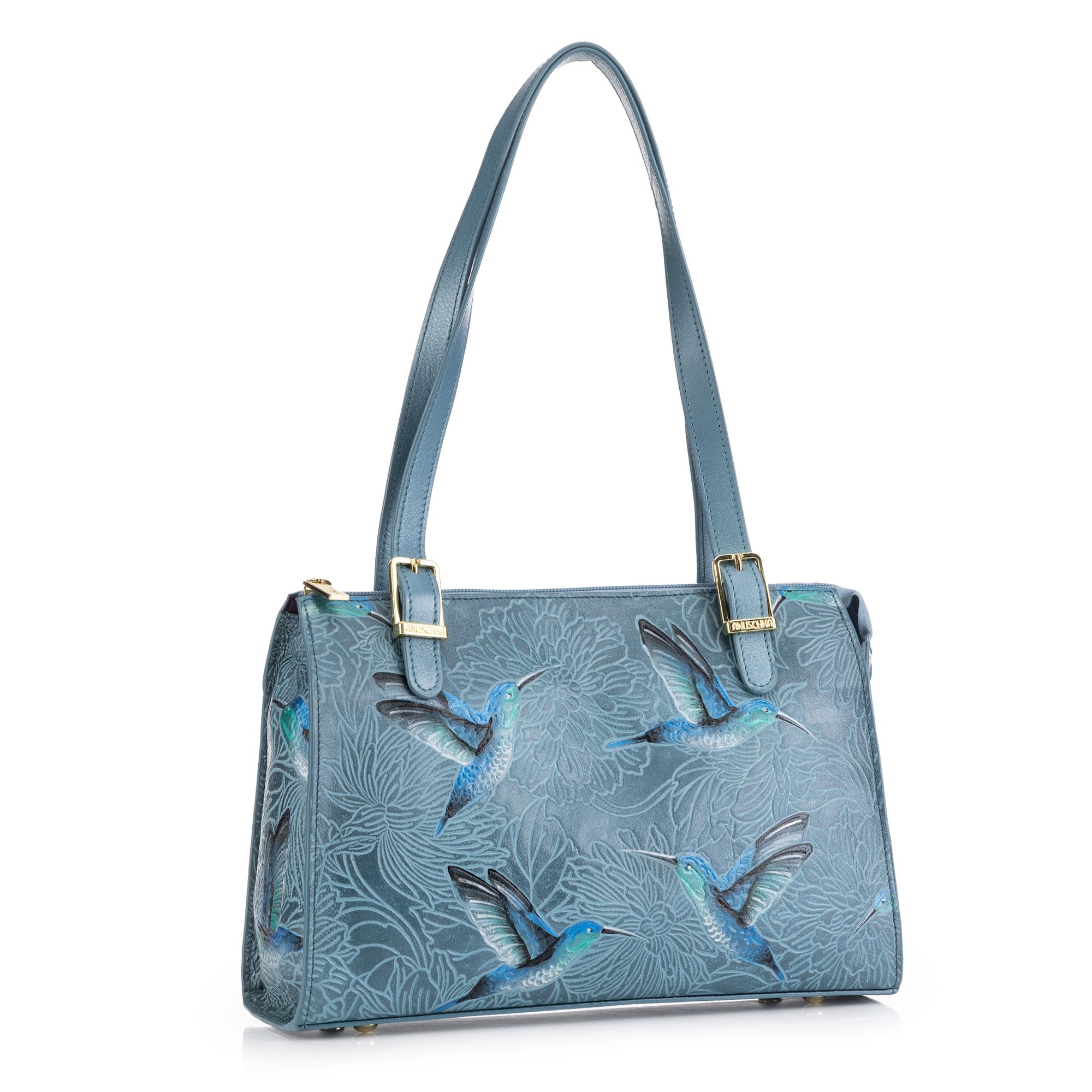 ANUSCHKA® Schultertasche echt Leder geprägt handbemalt