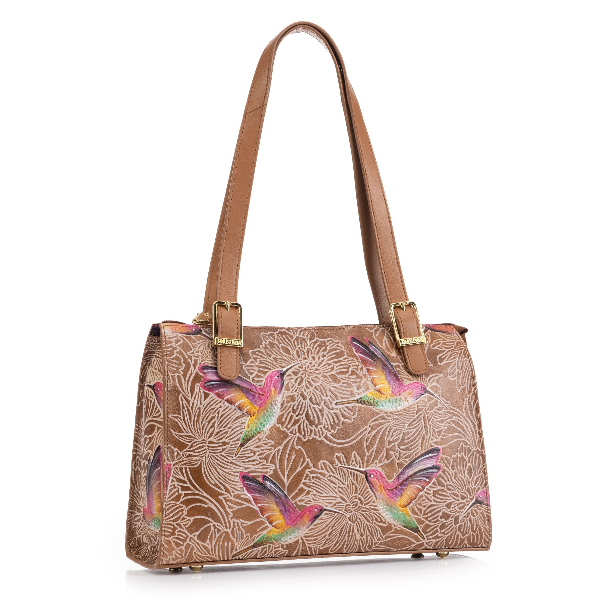 ANUSCHKA® Schultertasche echt Leder geprägt handbemalt