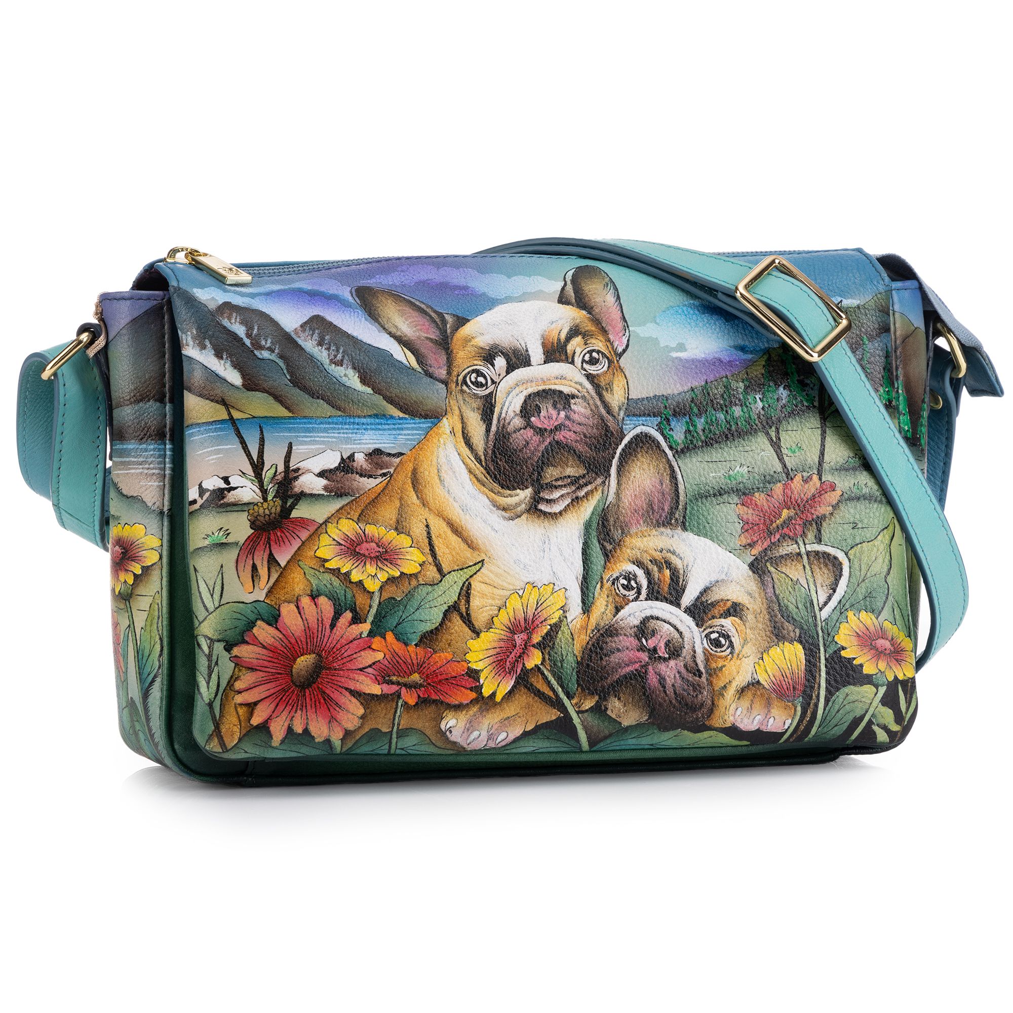 ANUSCHKA® Umhängetasche echt Leder 3 Hauptfächer handbemalt