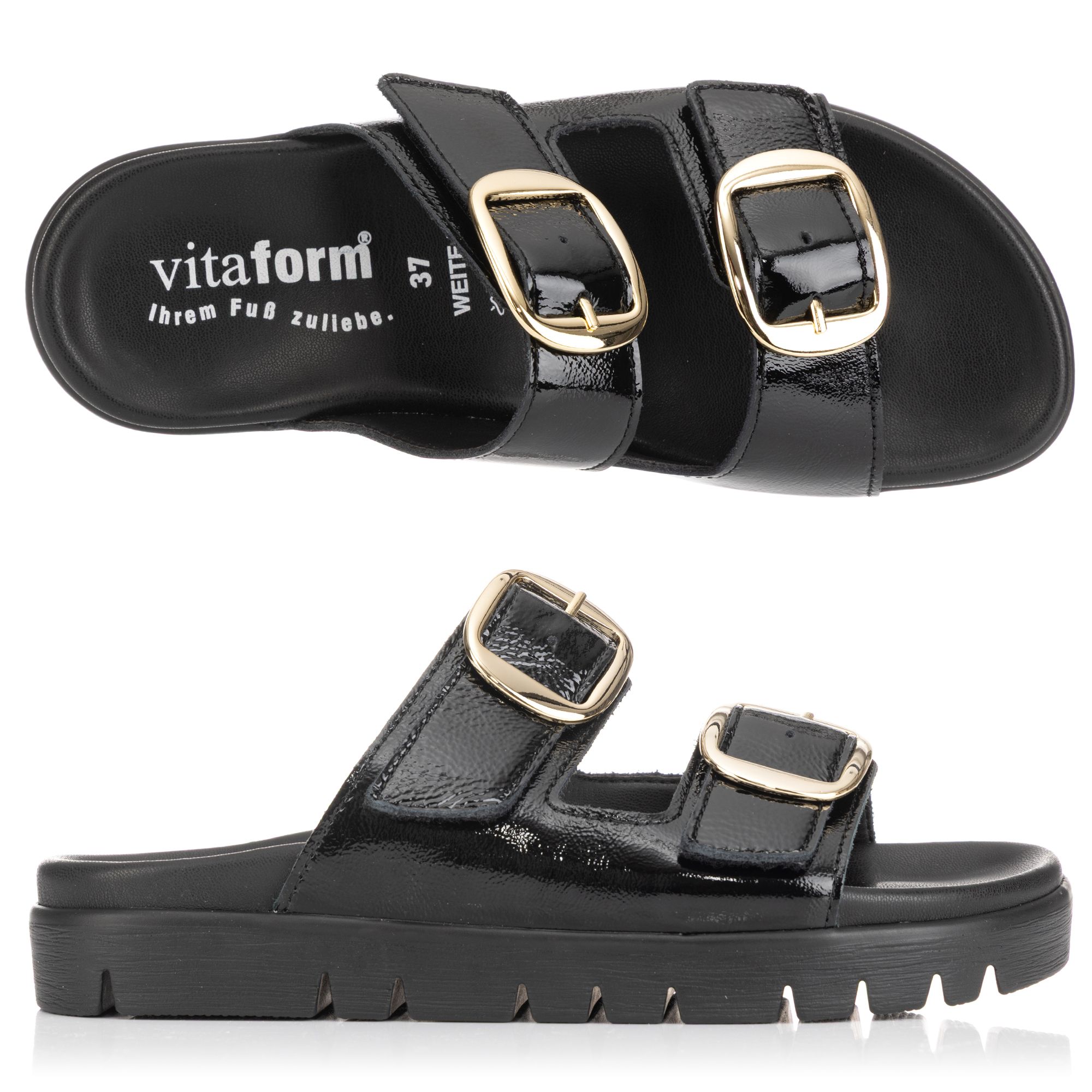 VITAFORM Damen-Pantolette Verlours o. Lackleder 2 große Schnallen Sohle Lara