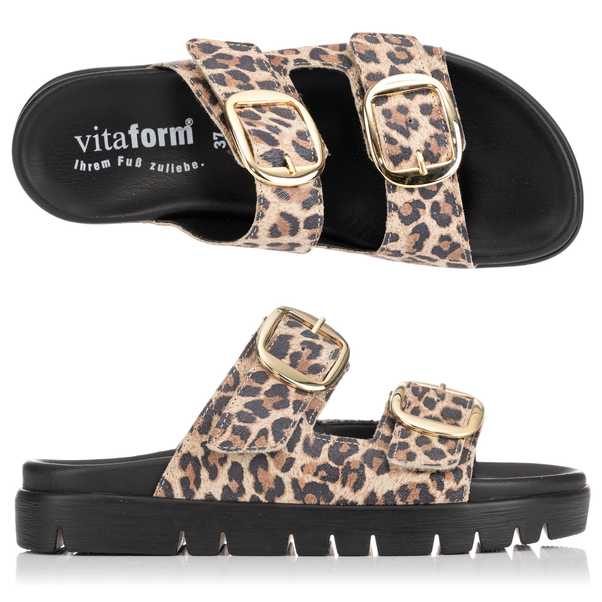 VITAFORM Damen-Pantolette Verlours o. Lackleder 2 große Schnallen Sohle Lara