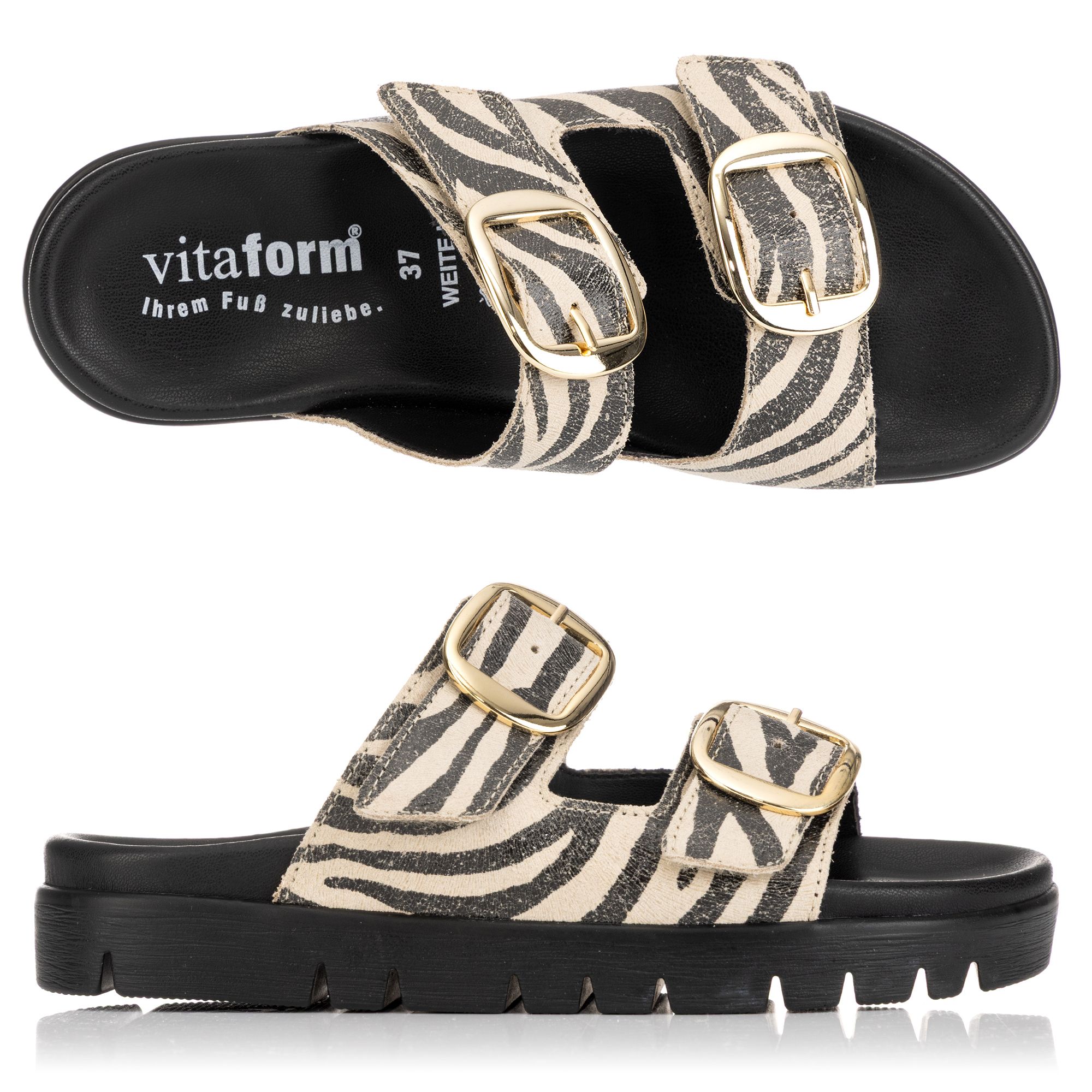 VITAFORM Damen-Pantolette Verlours o. Lackleder 2 große Schnallen Sohle Lara