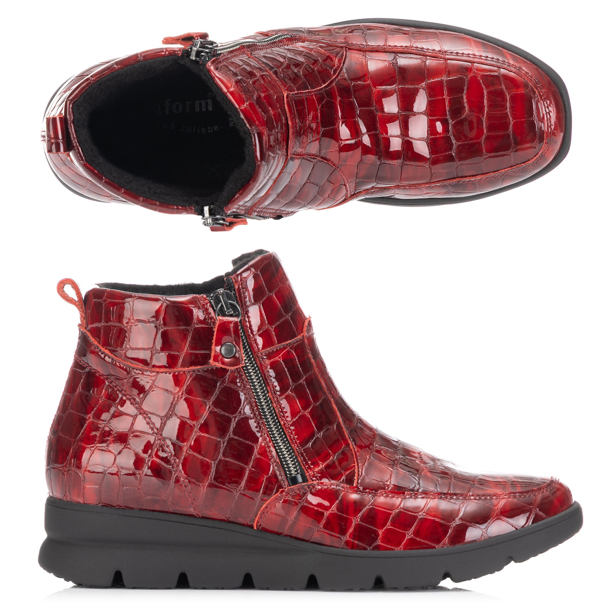  VITAFORM Damen-Stiefel Krokolackleder 2 Reißverschlüse Profilsohle