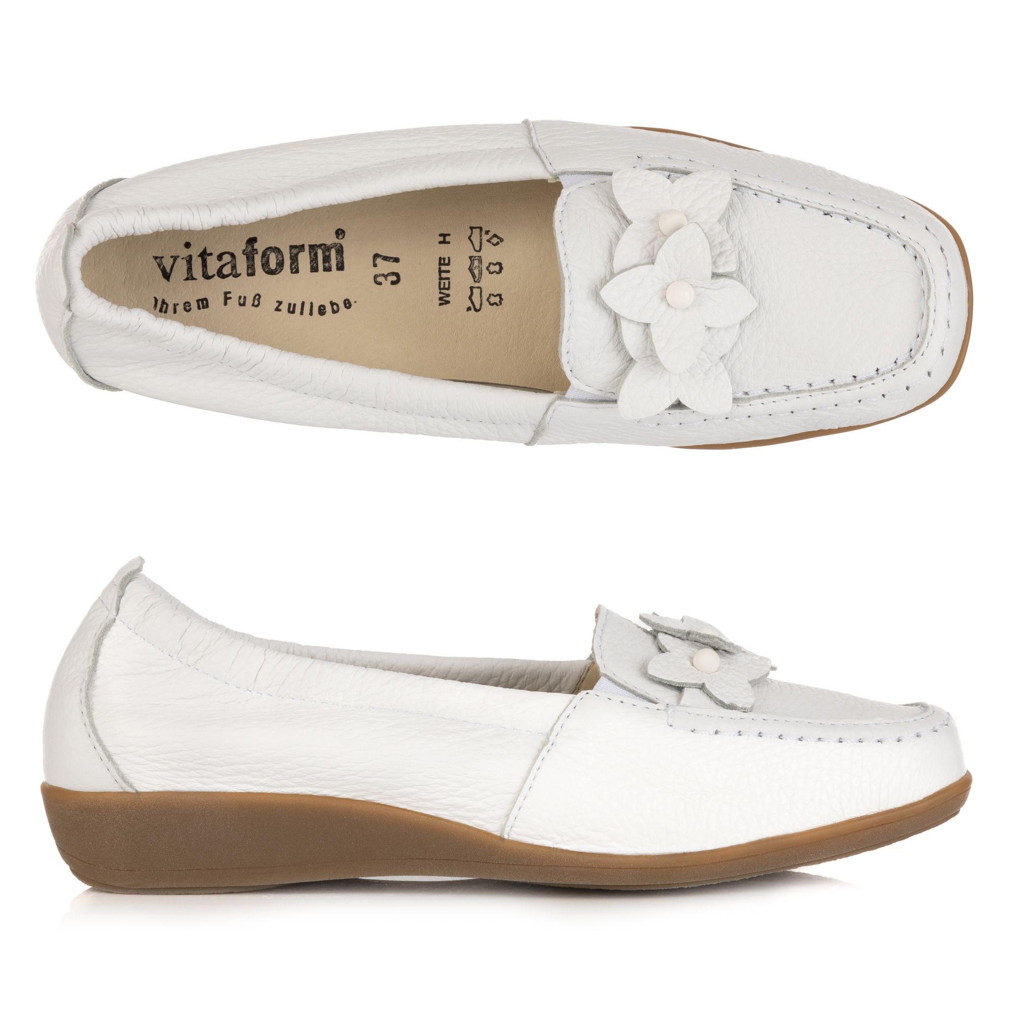 VITAFORM Damen-Slipper Hirschleder Metallic Blütenschmuck Sohle Hilka