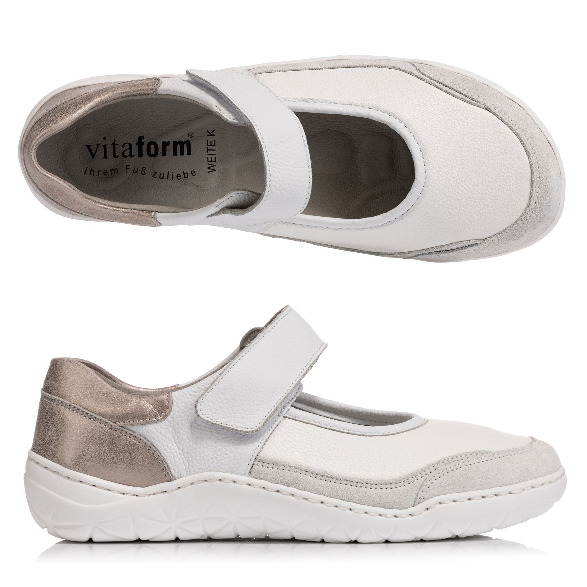 VITAFORM Mary- Jane Leder/ Stretch Klettverschluss Extraweit