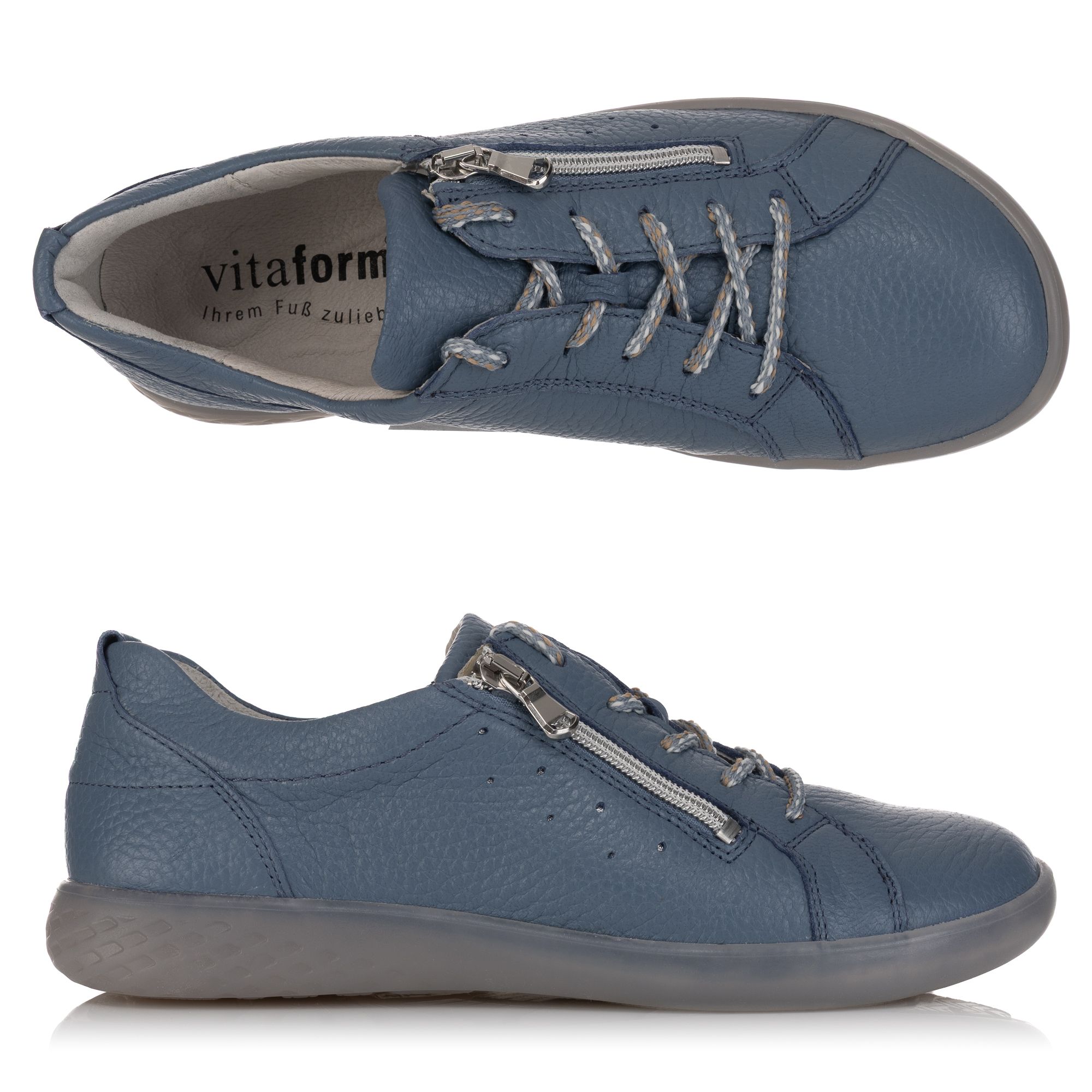 VITAFORM Damen-Sneaker Hirschleder Reißverschluss Barfußsohle