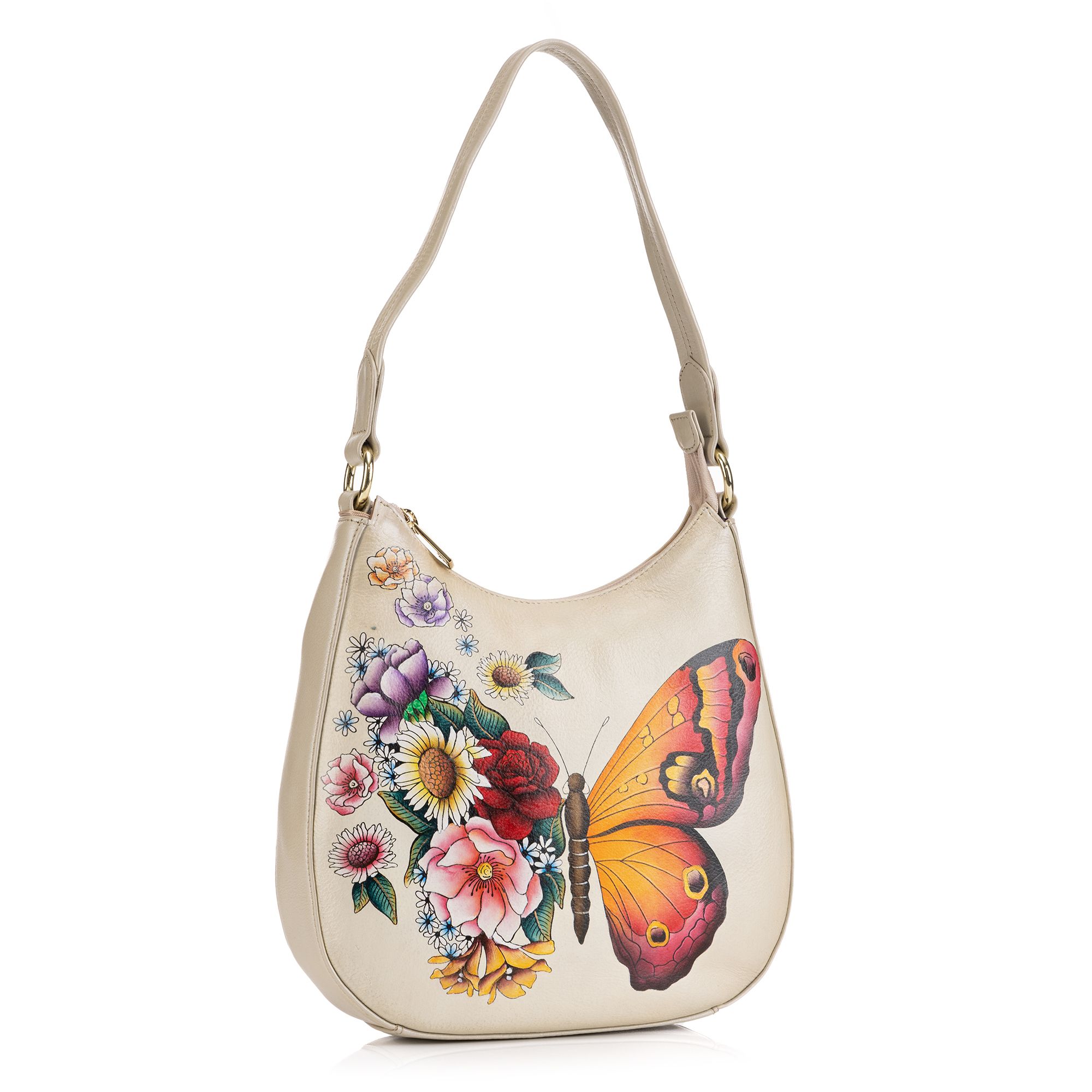 ANUSCHKA® Schultertasche echt Leder Sicherheitsfach handbemalt