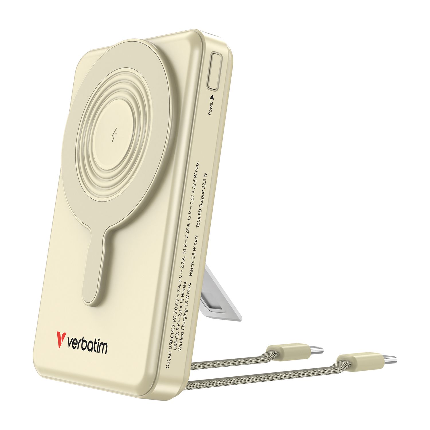 VERBATIM Charge 'n' Go 10.000mAh Powerbank Wireless Charging integr. 2 USB-C Kabel