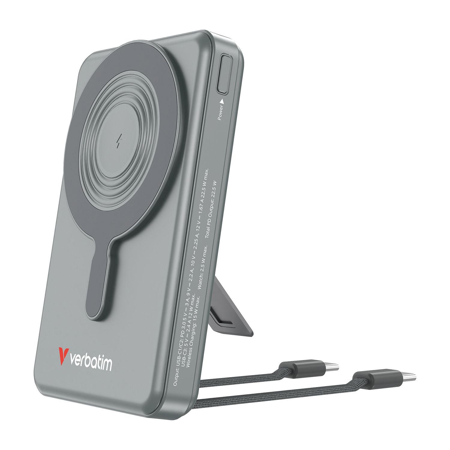 VERBATIM Charge 'n' Go 10.000mAh Powerbank Wireless Charging integr. 2 USB-C Kabel