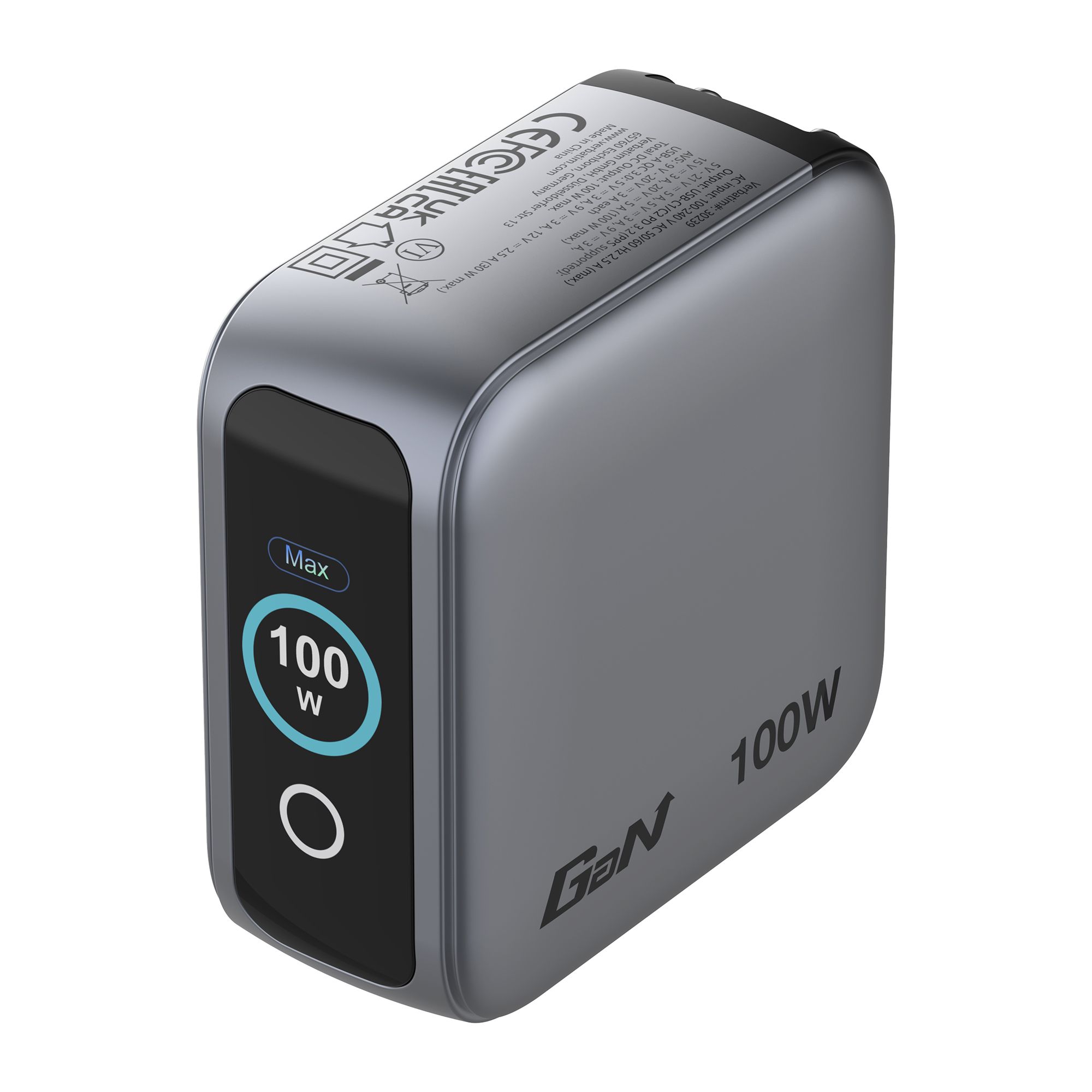 VERBATIM Mini GaN Ladegerät mit Display, 100W 3 Anschlüsse ECO & Turbo Modi