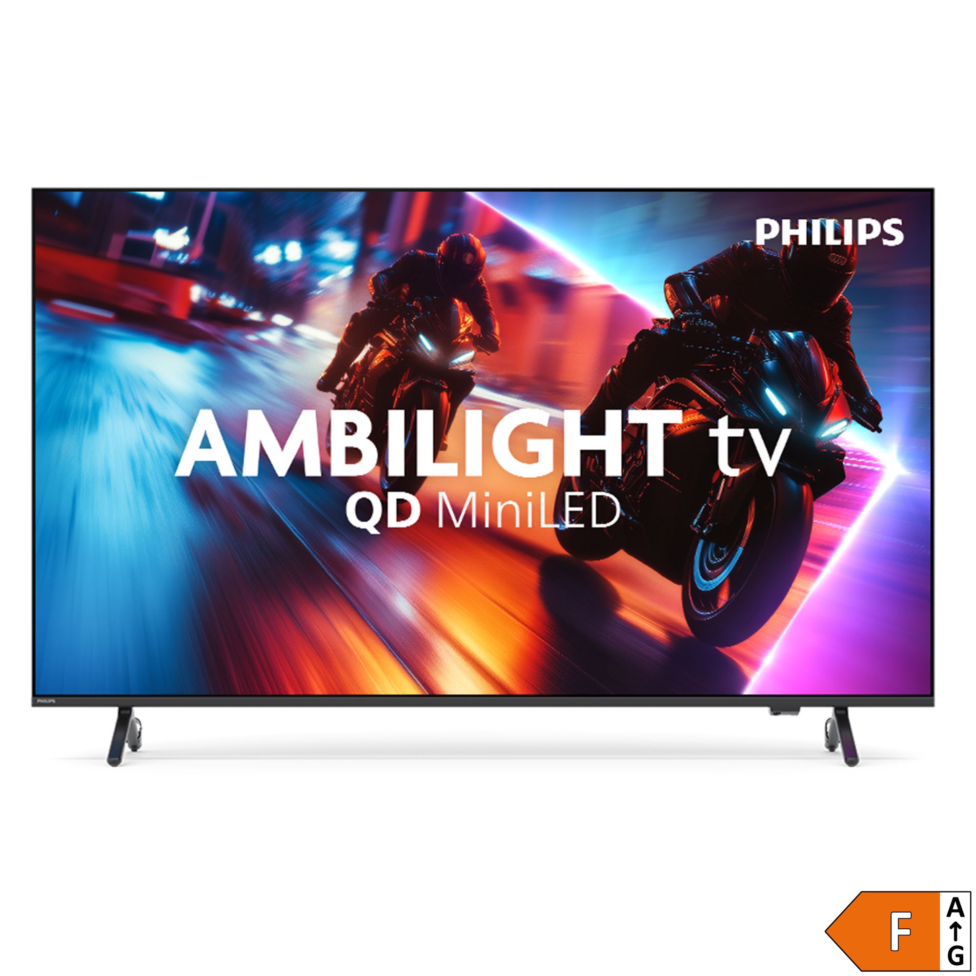 PHILIPS 85"/215cm 4K Mini LED Smart-TV EEK F 3-seitiges Ambilight Dolby Atmos Sound, Energieeffizienzklasse F