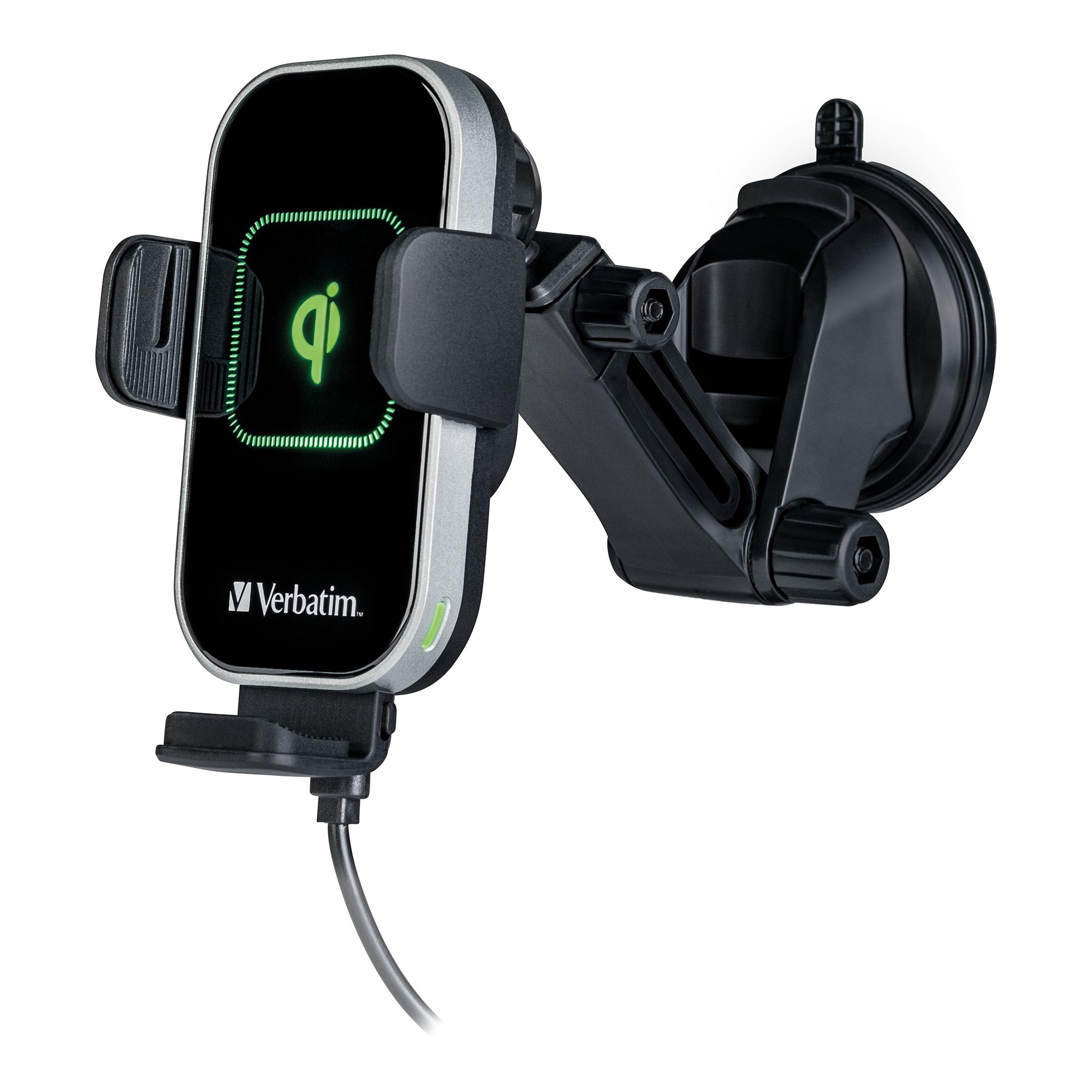 VERBATIM Qi Autoladegerät Handyhalterung Kabellos laden bis15W USB-C und USB-A