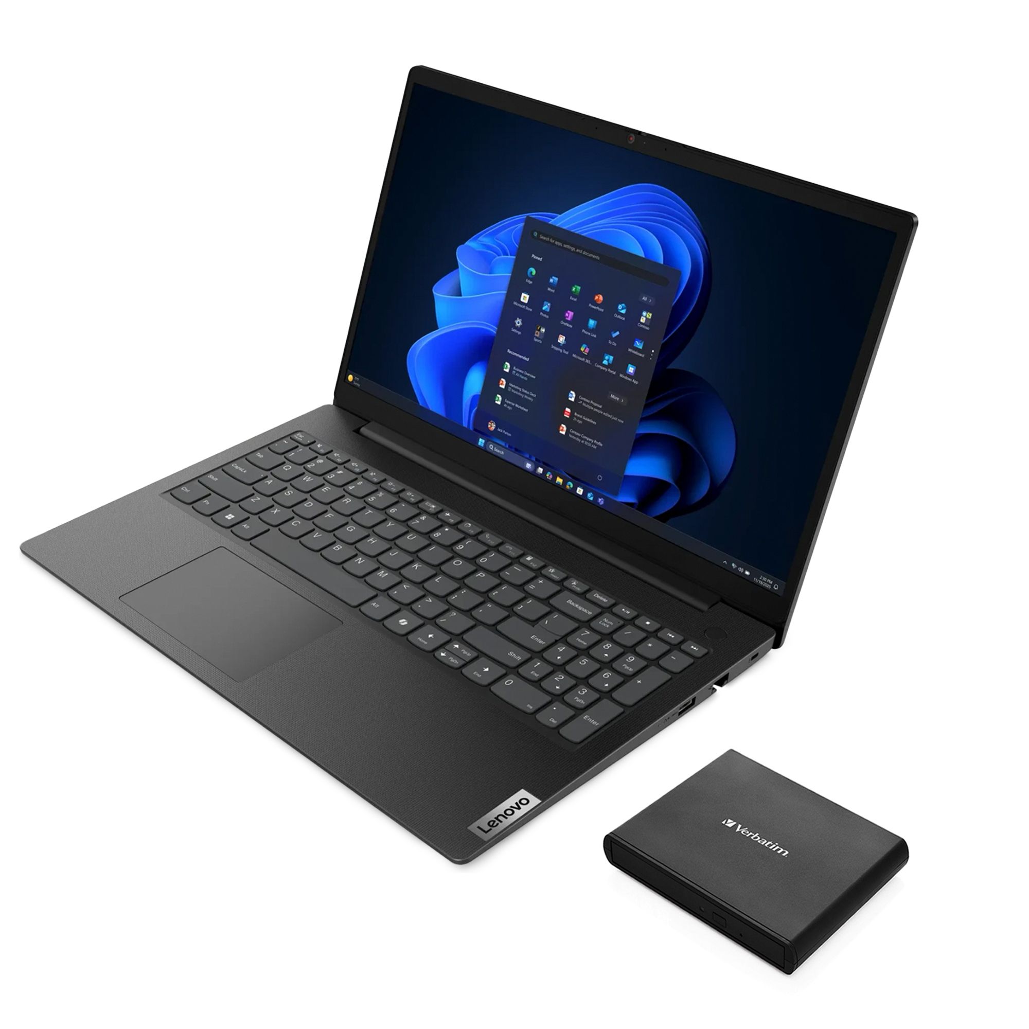 LENOVO 15,6"/ 39cm FHD Notebook, Intel Proz. Windows 11 Prof. mit Tasche & Laufwerk