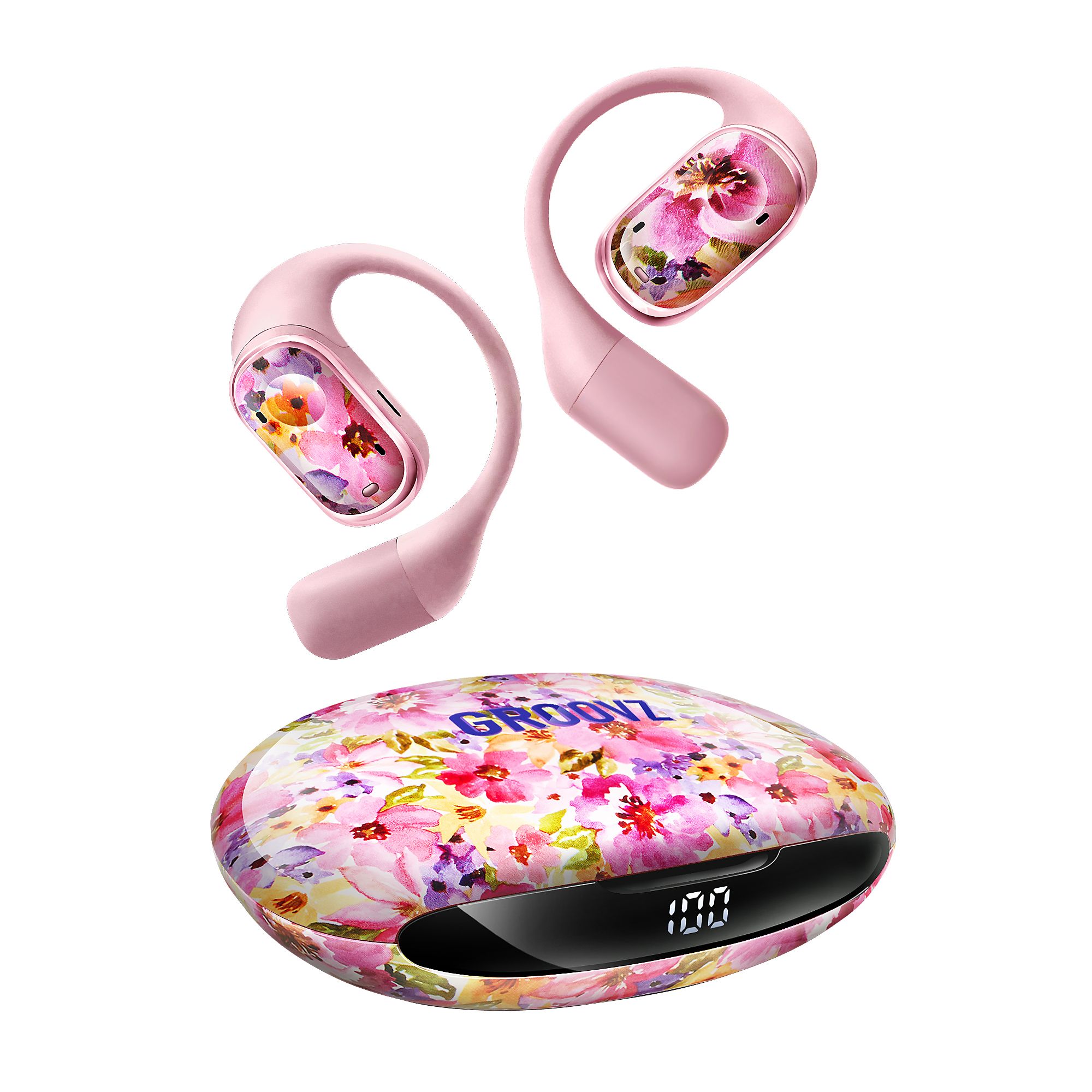 GROOVZ Open Ear Kopfhörer kabellos, ergonomisch Geräuschunterdrückung Silikon-Bügel