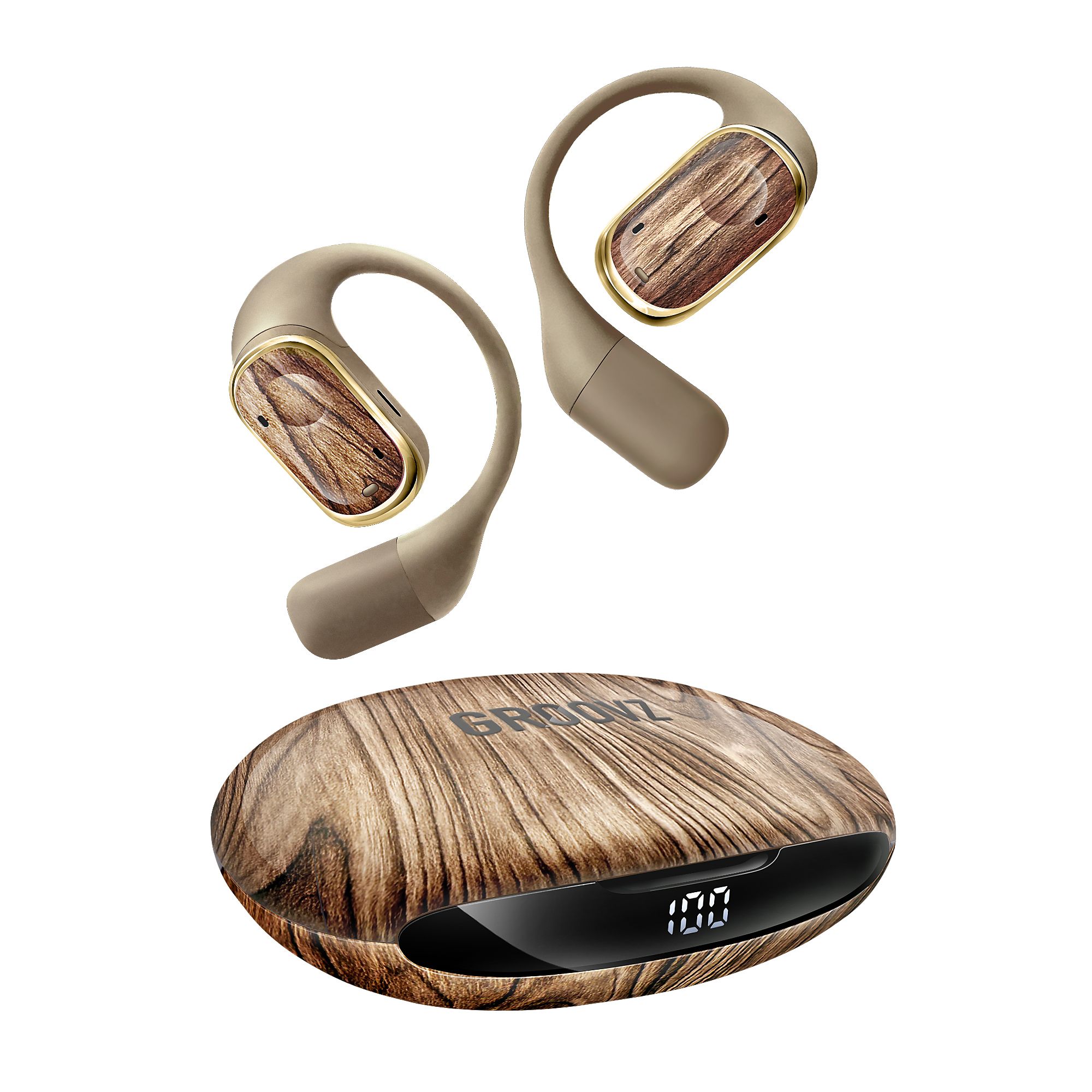 GROOVZ Open Ear Kopfhörer kabellos, ergonomisch Geräuschunterdrückung Silikon-Bügel