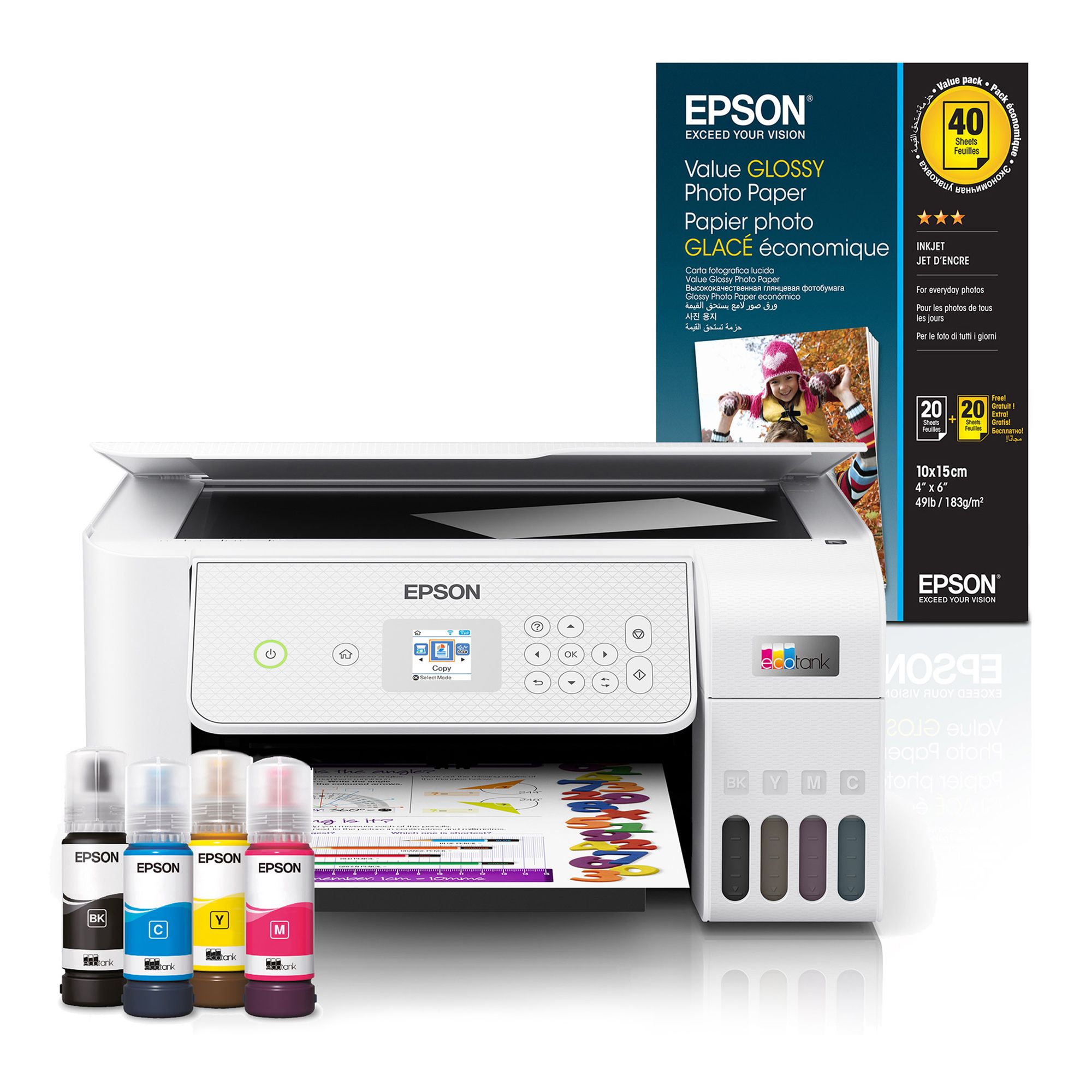 EPSON ET-2876 Tintenstrahldrucker Druck-/Kopier-& Scanfunktion, inkl. Fotopapier&USB-Kabel