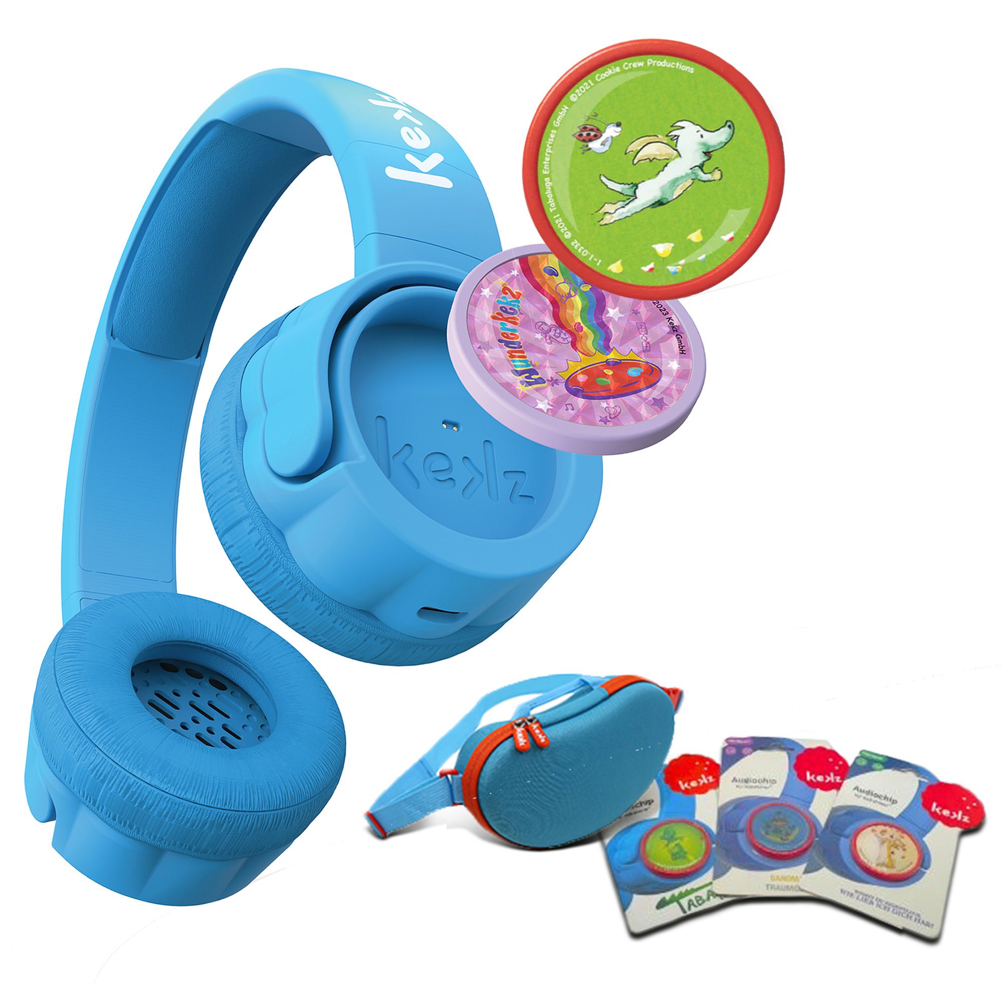 KEKZ Kids-Kophörer max. 85dB inkl Tasche & 3 Hörspiele Kinder ab 3 Jahre