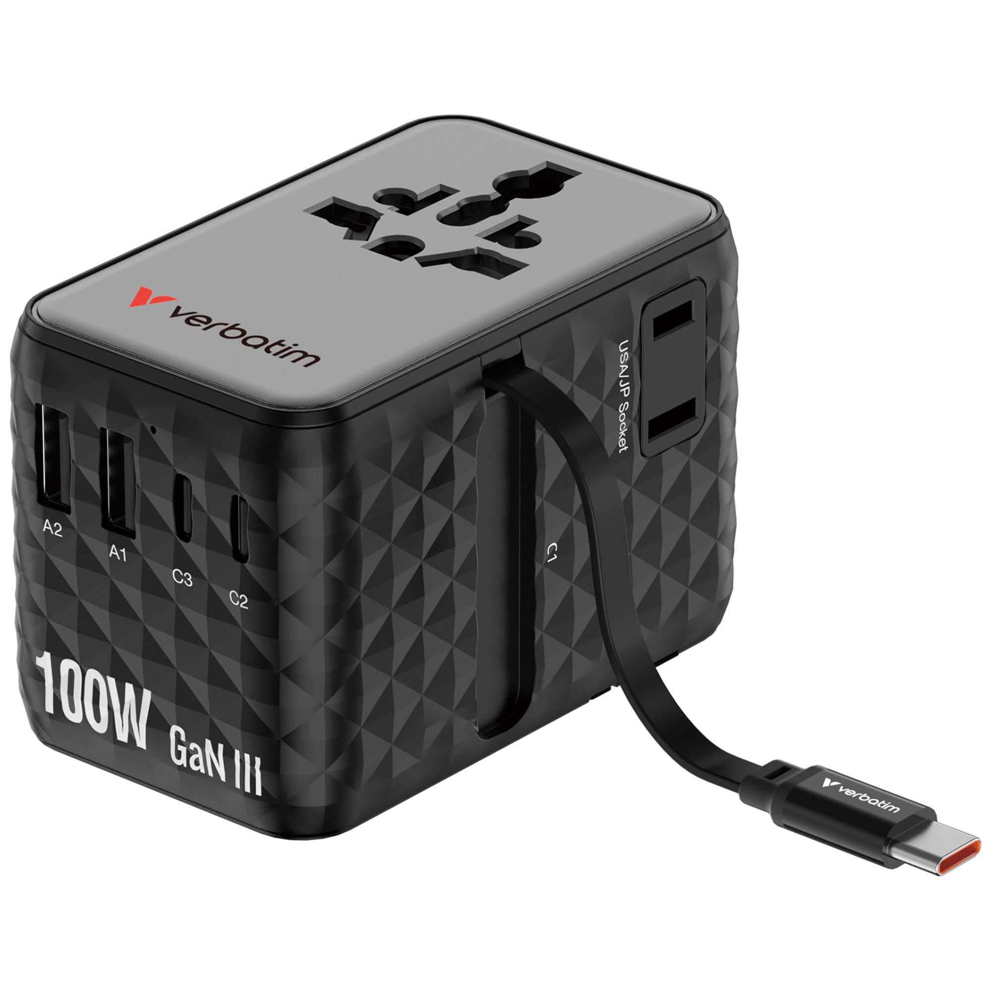 VERBATIM Charge´n´Travel Universal Adapter 100W Leistung integr. USB-C Kabel