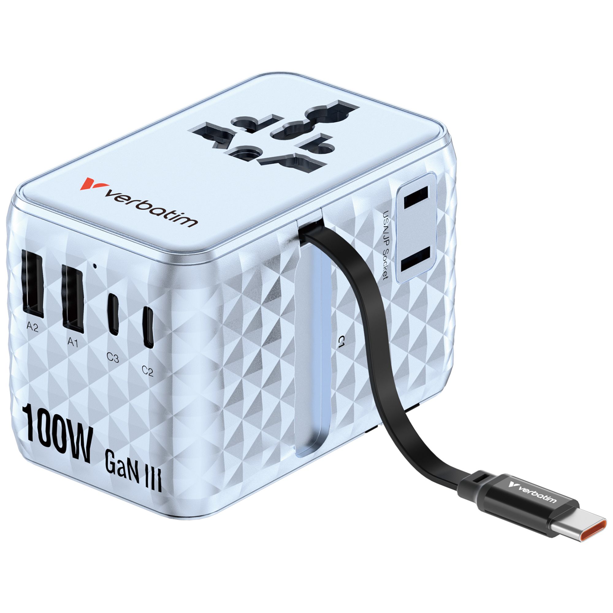 VERBATIM Charge´n´Travel Universal Adapter 100W Leistung integr. USB-C Kabel