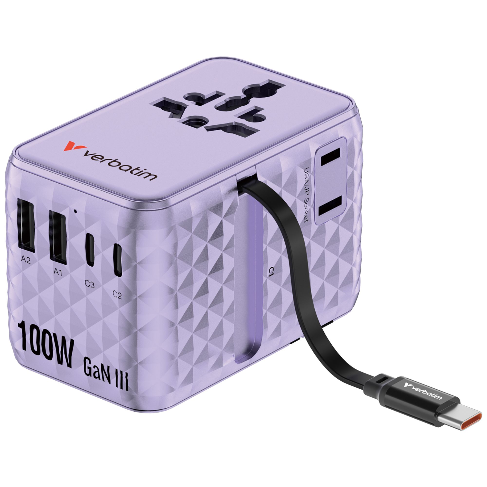VERBATIM Charge´n´Travel Universal Adapter 100W Leistung integr. USB-C Kabel
