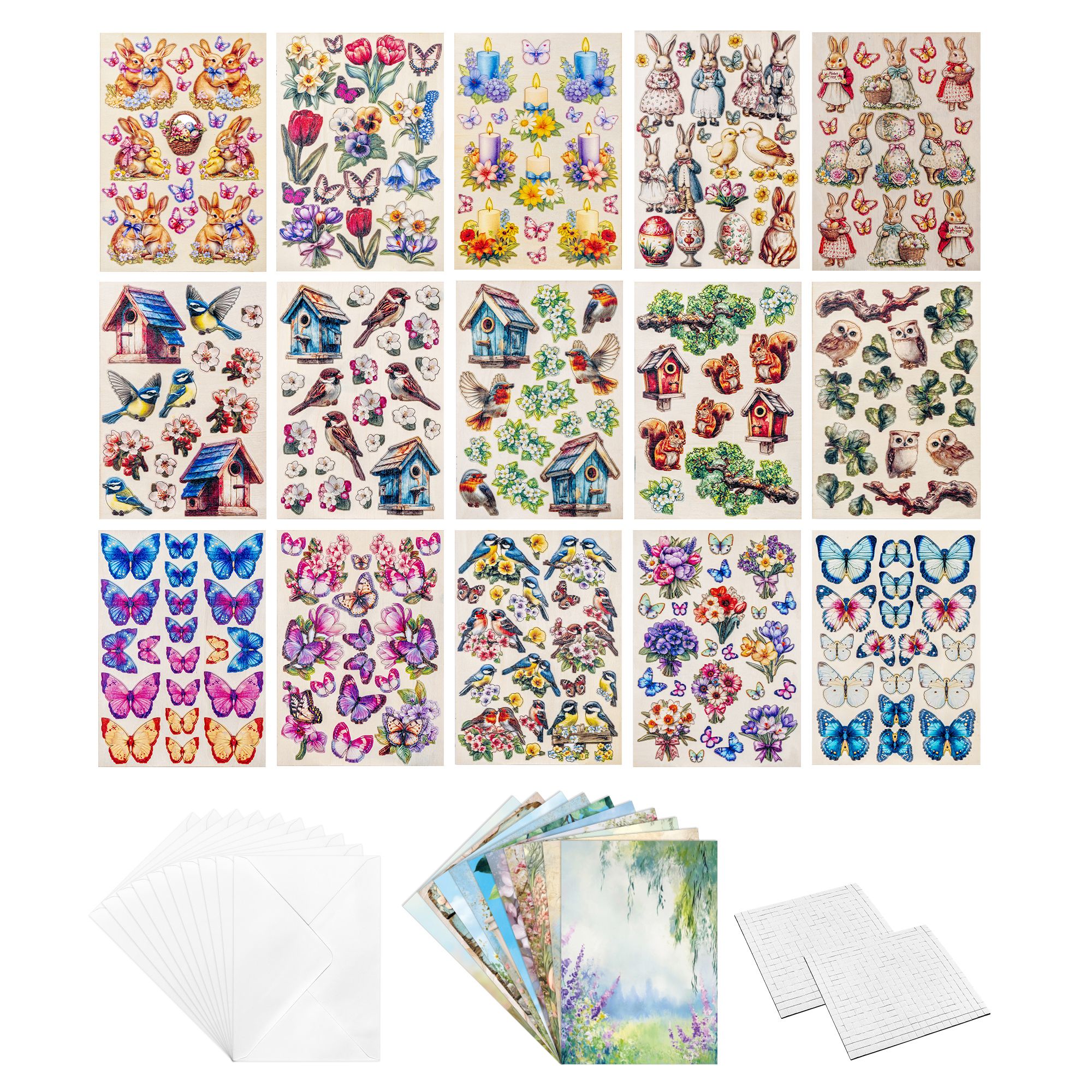 KARIN JITTENMEIER Kreativ-Set Holz Laserbogen farbig bedruckt & Grußkarten, 37tlg.