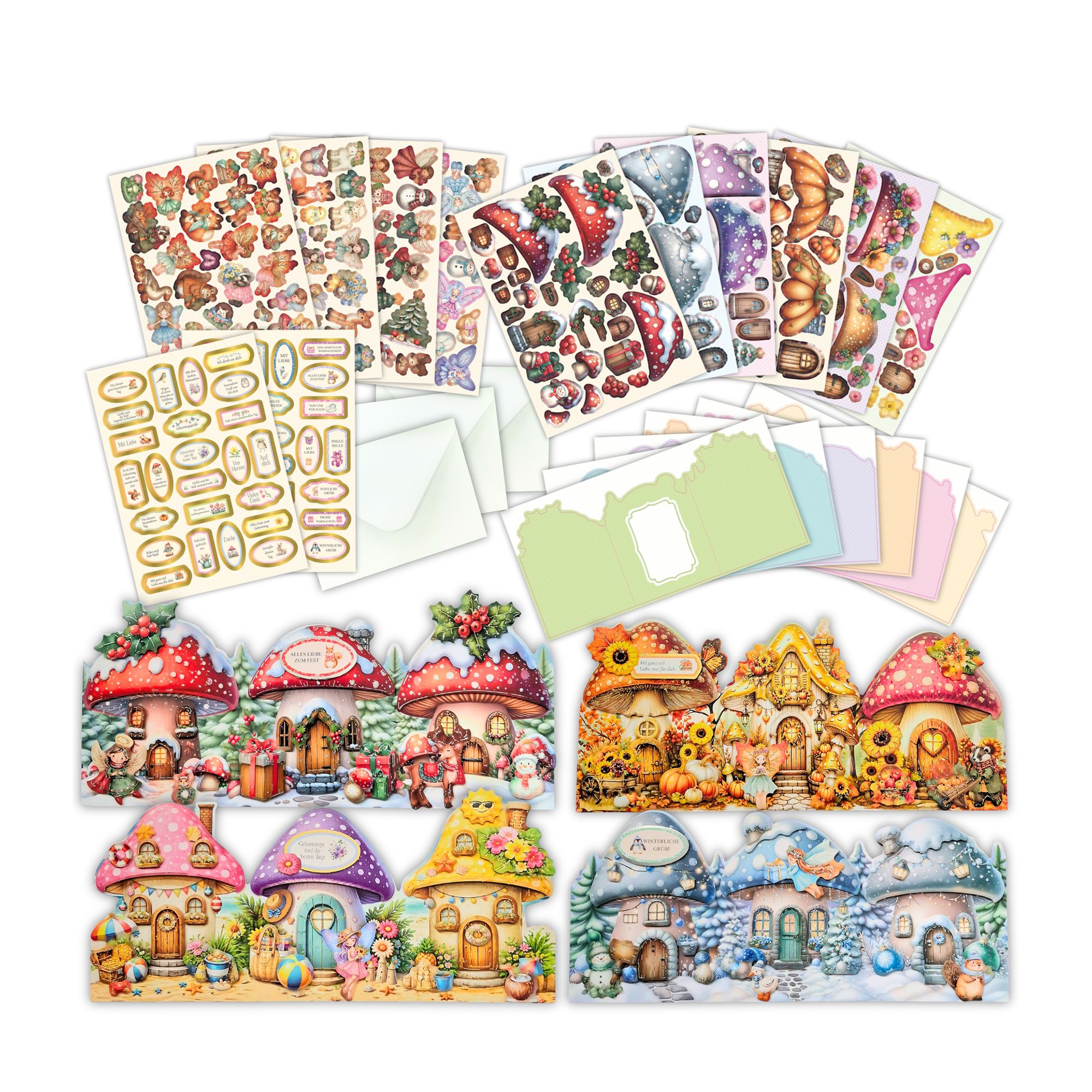 CRAFT BUDDY™ Grußkarten-Set Pilzhäuser inkl. Stanzbogen 99tlg.