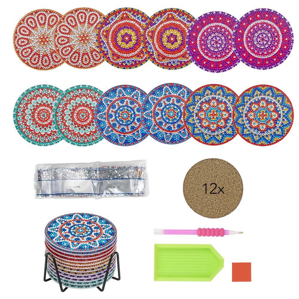 8-teiliges Diamond Painting Set Für Untersetzer – Mandala & Blumen-Motive, Inkl. Werkzeug & Diamanten | Bastelset Für Erwachsene