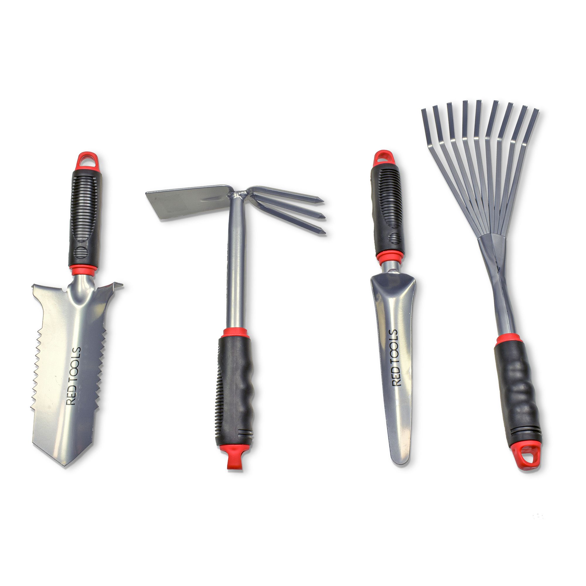 RED TOOLS Garten-Werkzeug-Set Hacke, Stecher, Spaten & Rechen 4tlg.