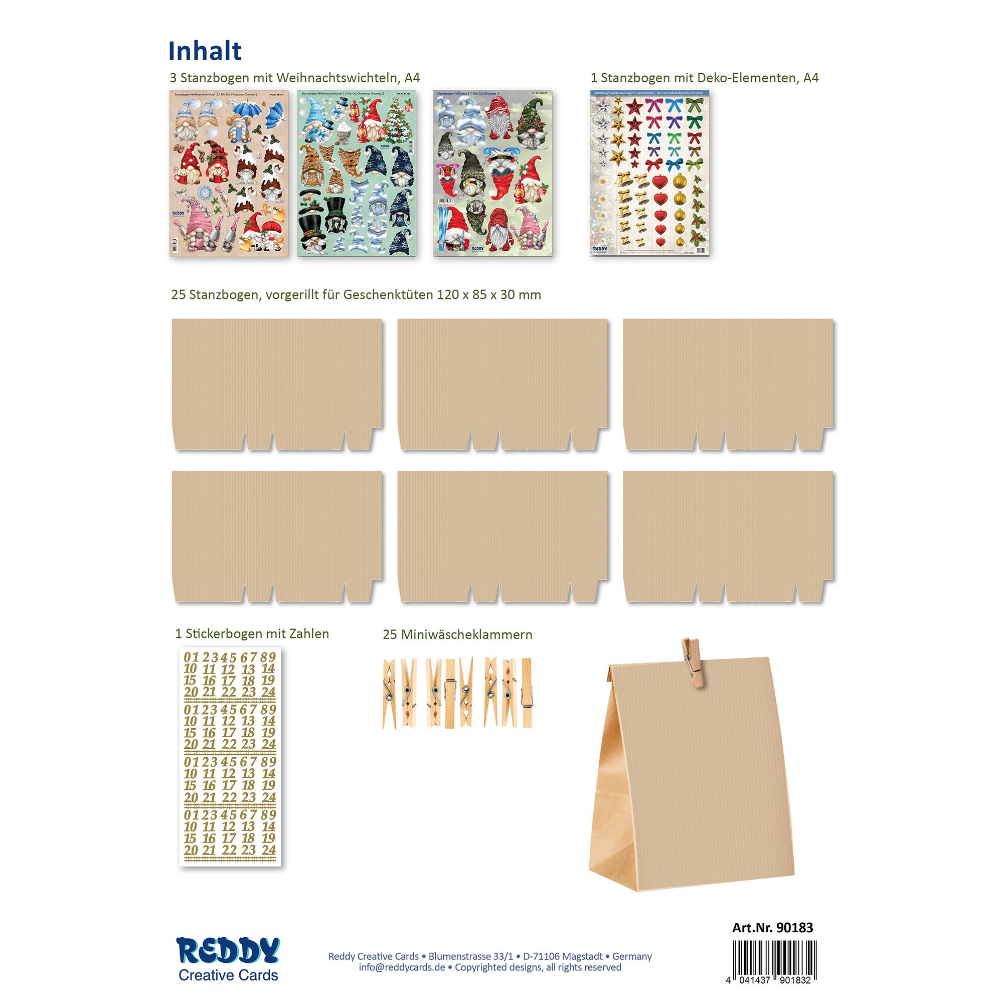 REDDY Kreativ-Set Geschenktütchen mit Weihnachtswichtel 54tlg.