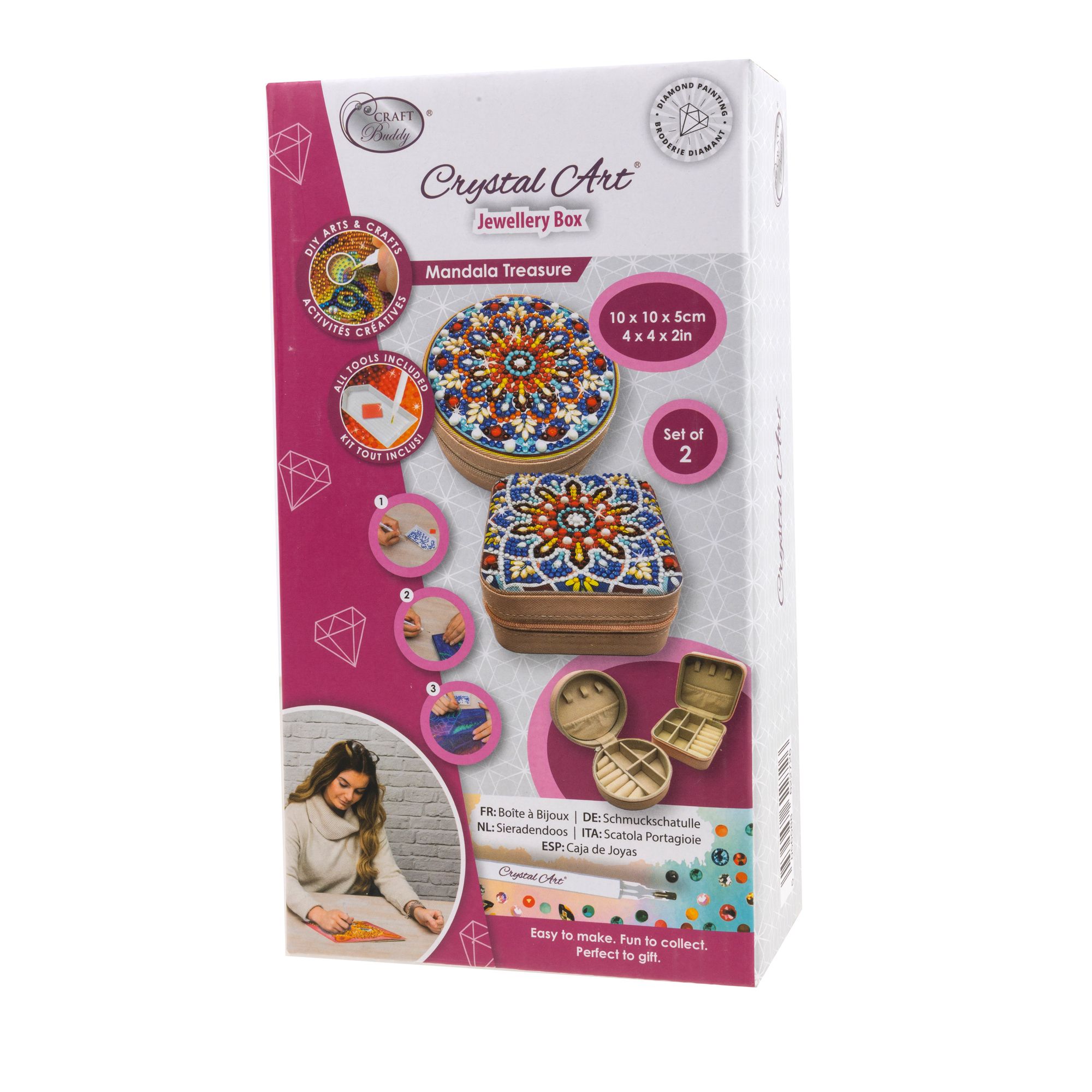 CRAFT BUDDY™ Diamond Painting 2 Schmuckschatullen ca. 10x10cm 7tlg.