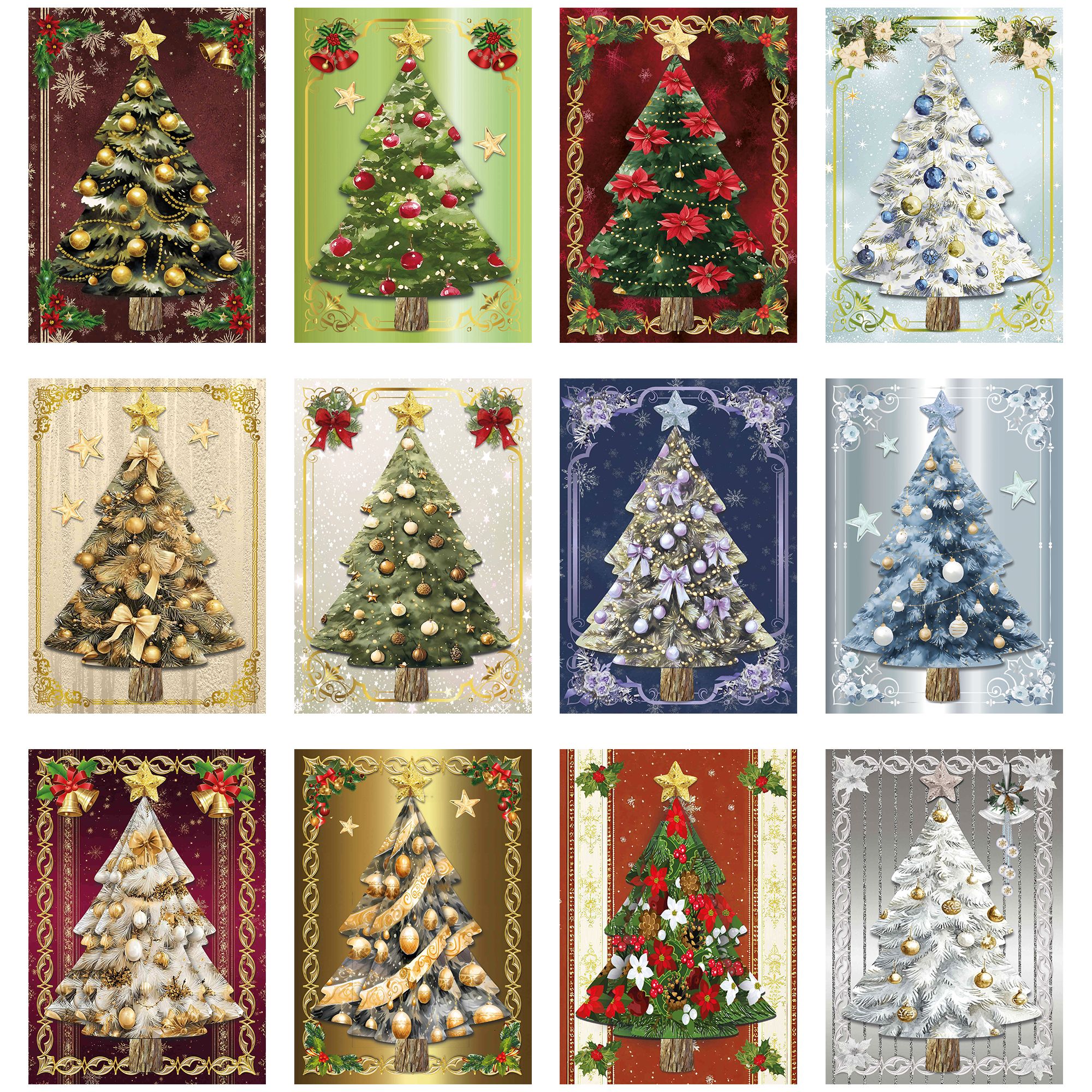 REDDY Grußkarten-Set Weihnachtsbaumkarten inkl. Stanzbogen 34tlg.