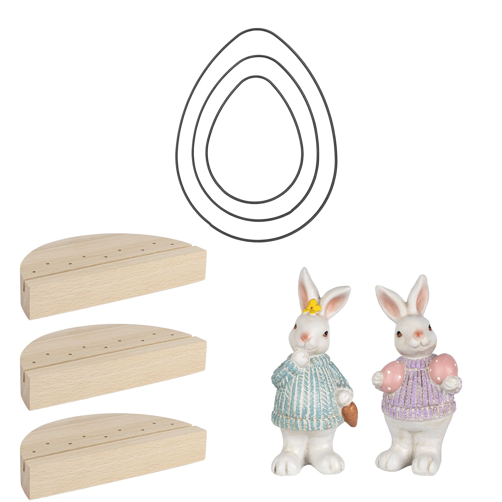 KARIN JITTENMEIER Dekorations-Set Metallringe Ei & Keramik Hasen 8tlg.