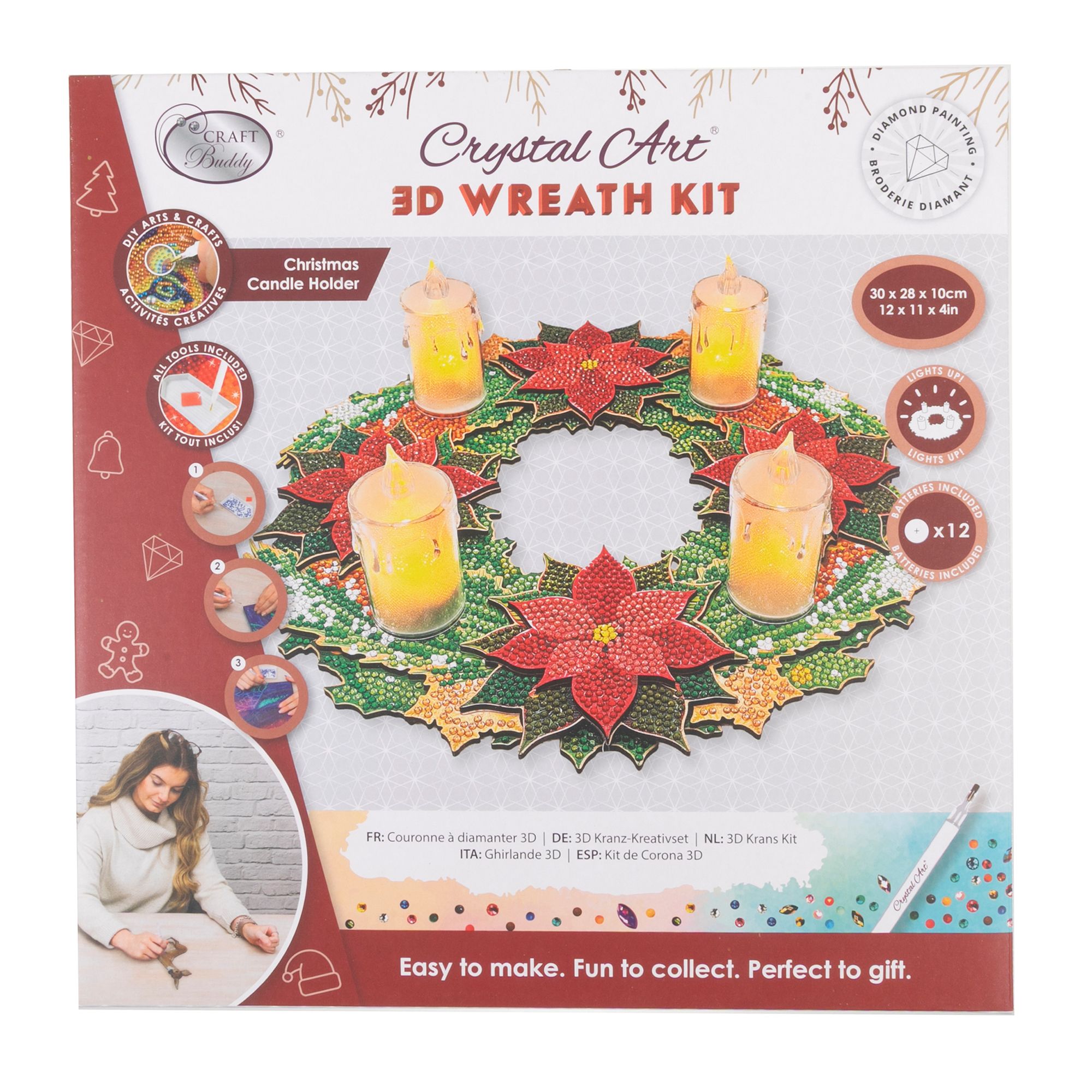 CRAFT BUDDY™ Diamond Painting-Set 3D-Adventskranz inkl. LED-Kerzen 9tlg.