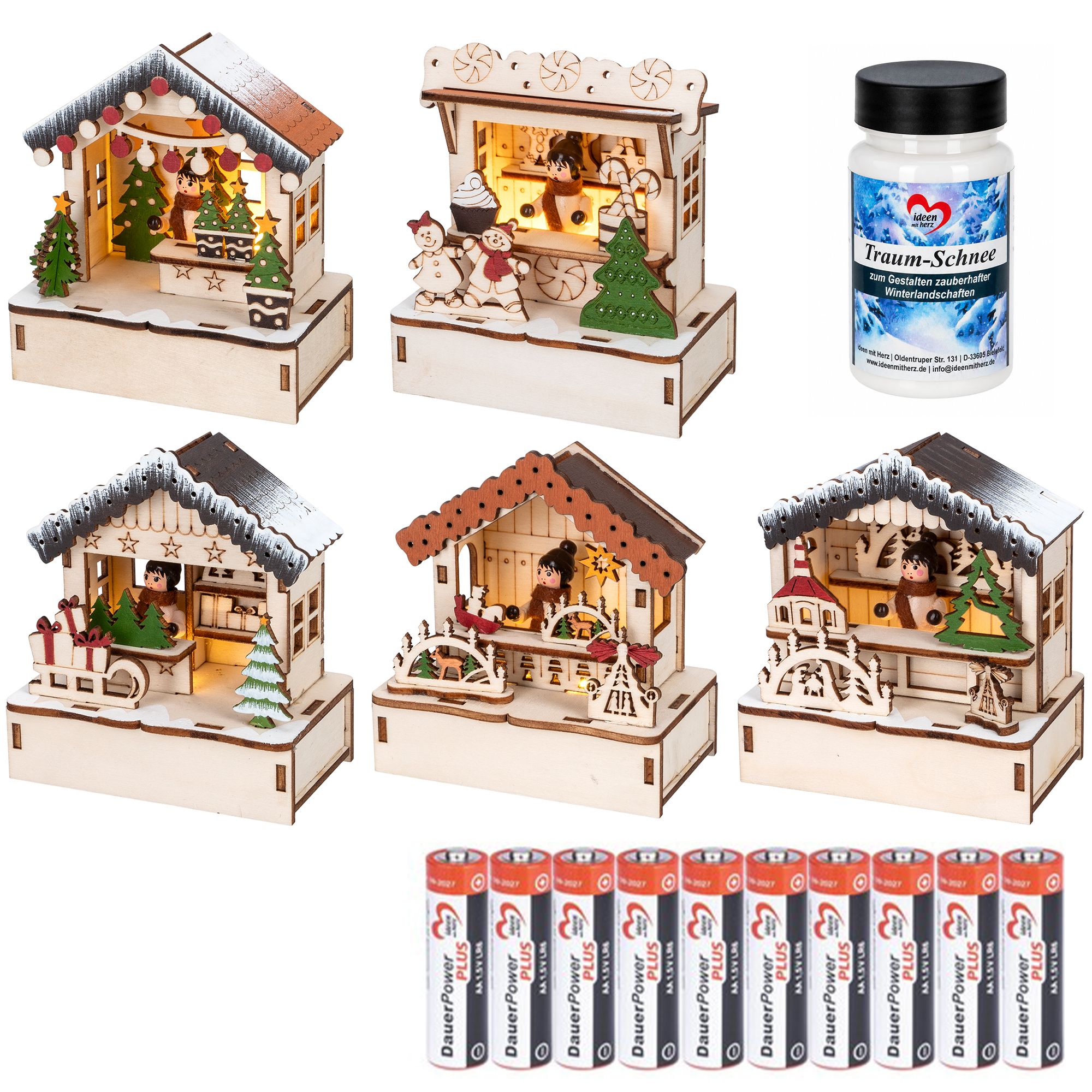 KARIN JITTENMEIER Kreativ-Set LED Häuschen versch. Designs & Traumschnee, 16tlg.