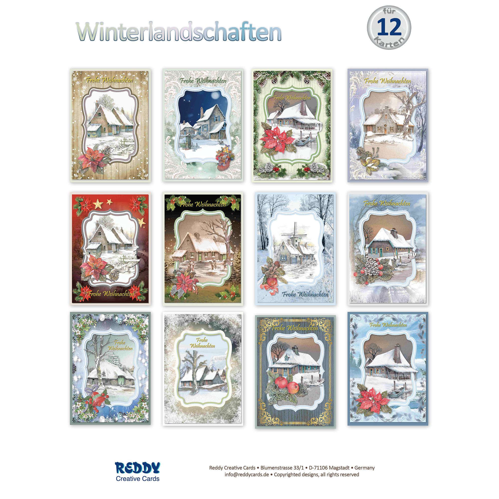 REDDY Grußkarten-Set Winterlandschaften in Sepia 40tlg.
