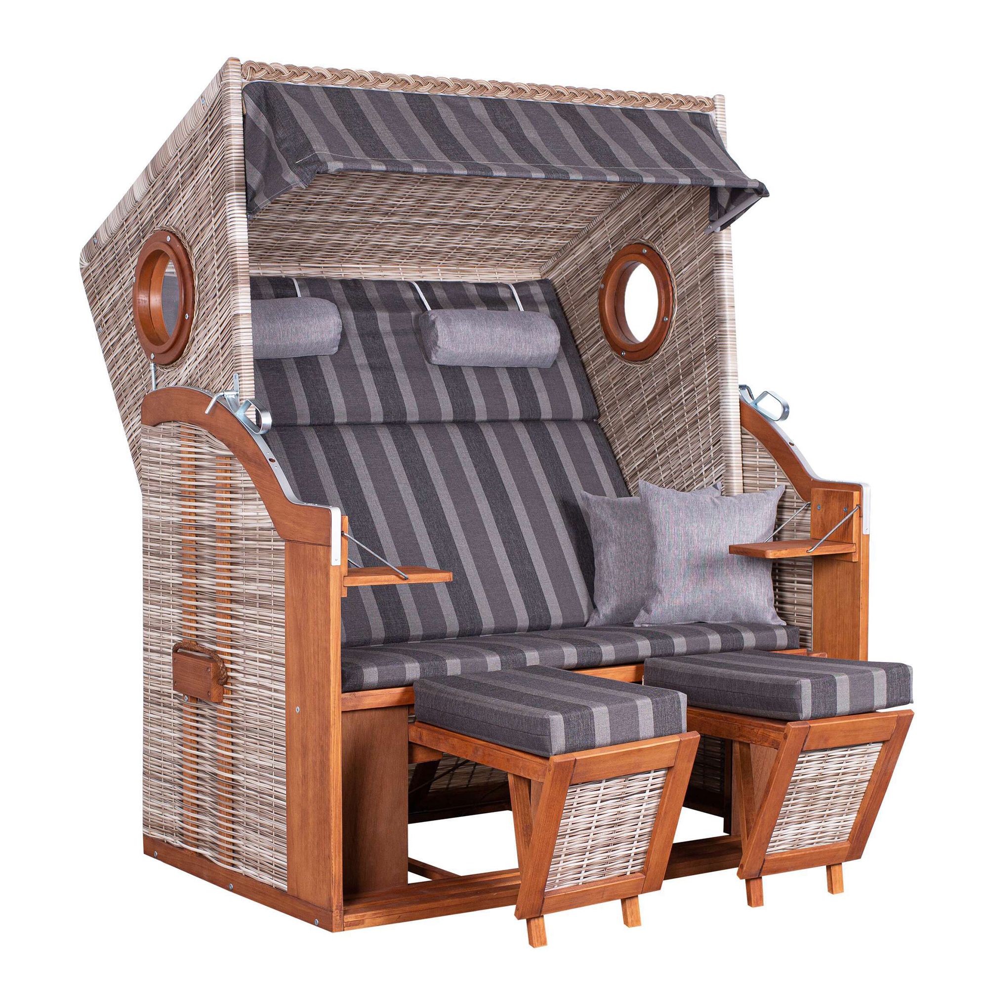deVries Strandkorb PURE® Wave XL inkl. Holz-Bullaugen ca. 140x80x160cm