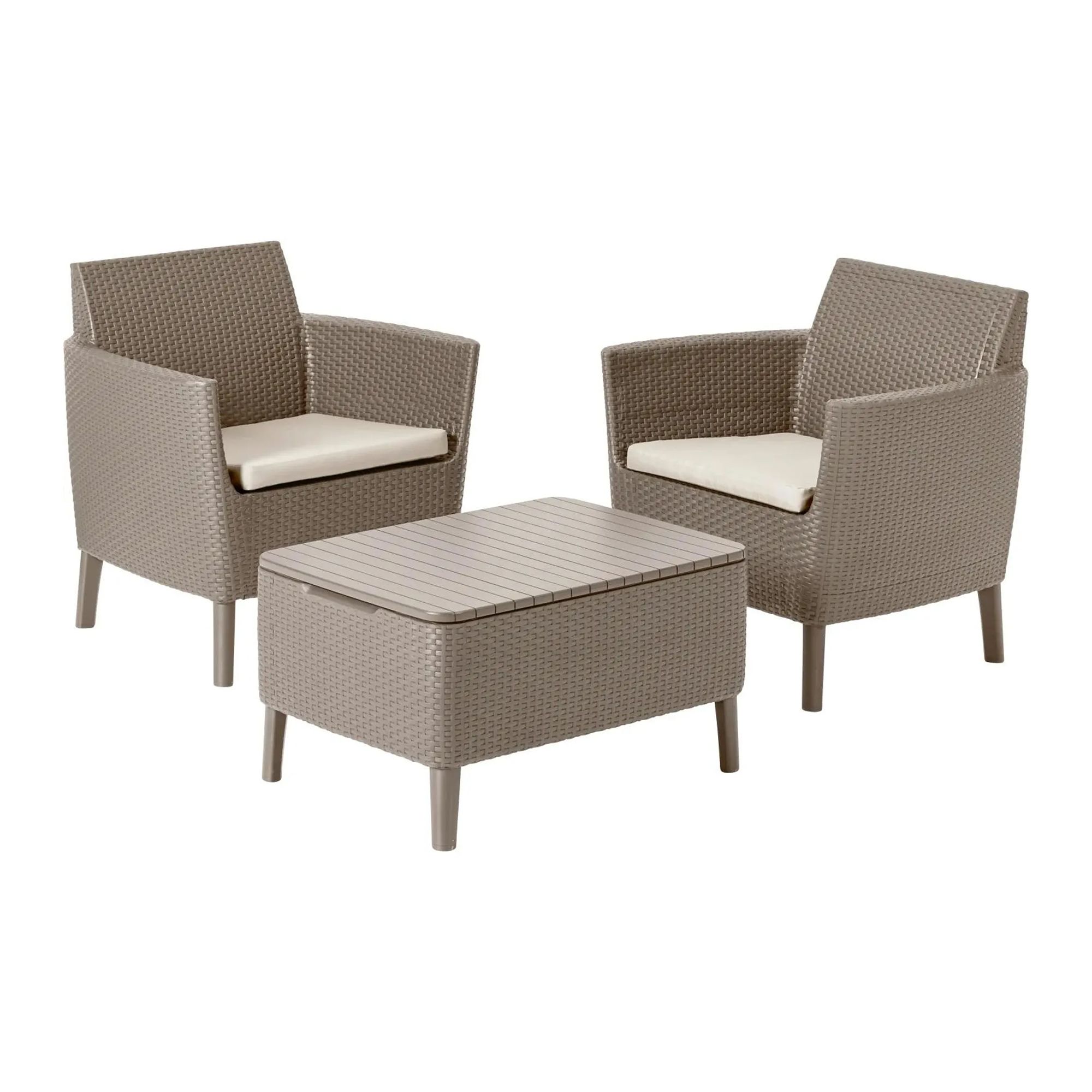 KETER® Balkon-Set 2x Sessel SALEMO inkl. Kissen und 1x Tisch LUZON wetterfest