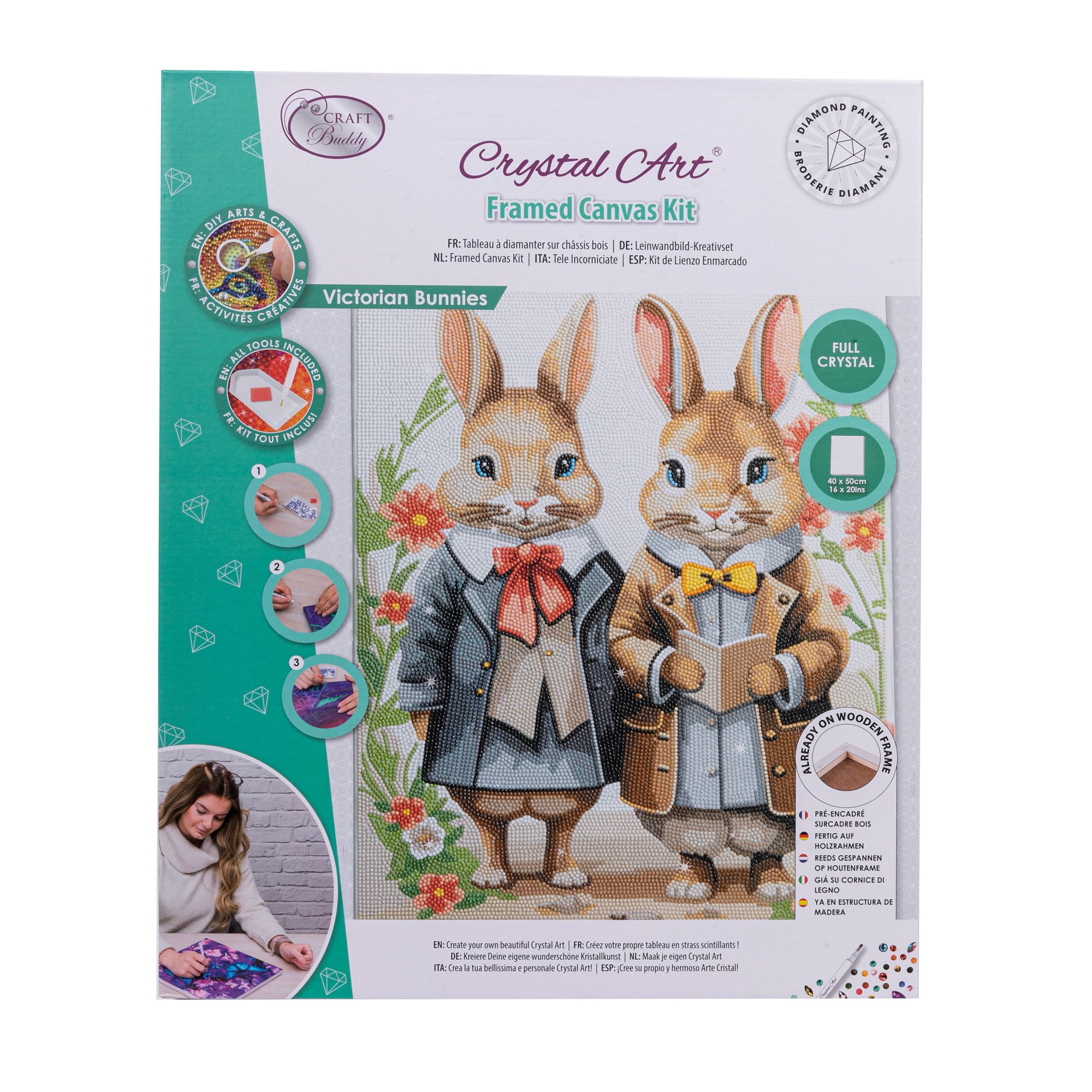 CRAFT BUDDY™ Diamond Painting Bild 40x50cm Vintage Hasen 6tlg.