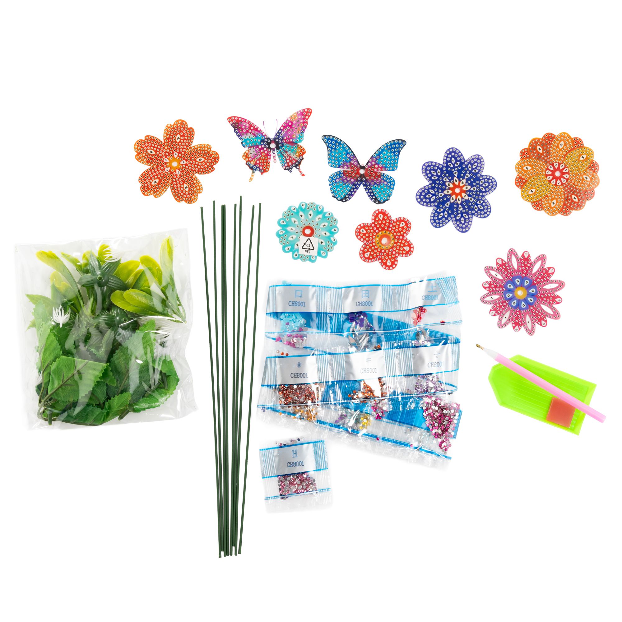 Diamond Painting-Set Blumen & Schmetterlinge zum Nachlegen 14tlg.